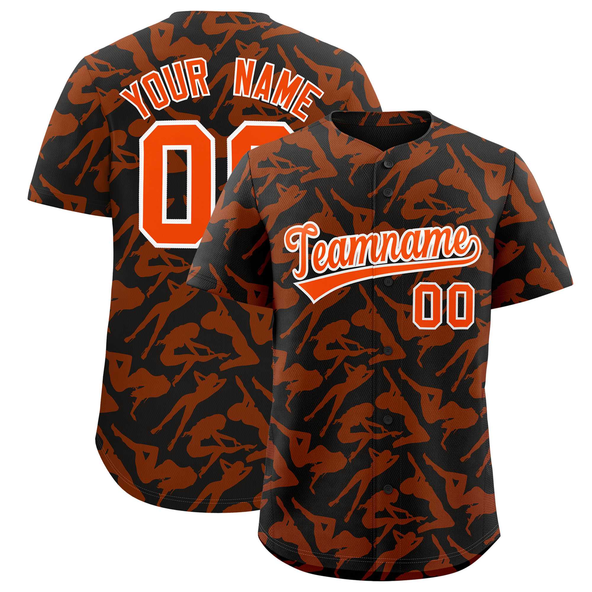 Custom Black Orange Playboy Graffiti Pattern Authentic Baseball Jersey