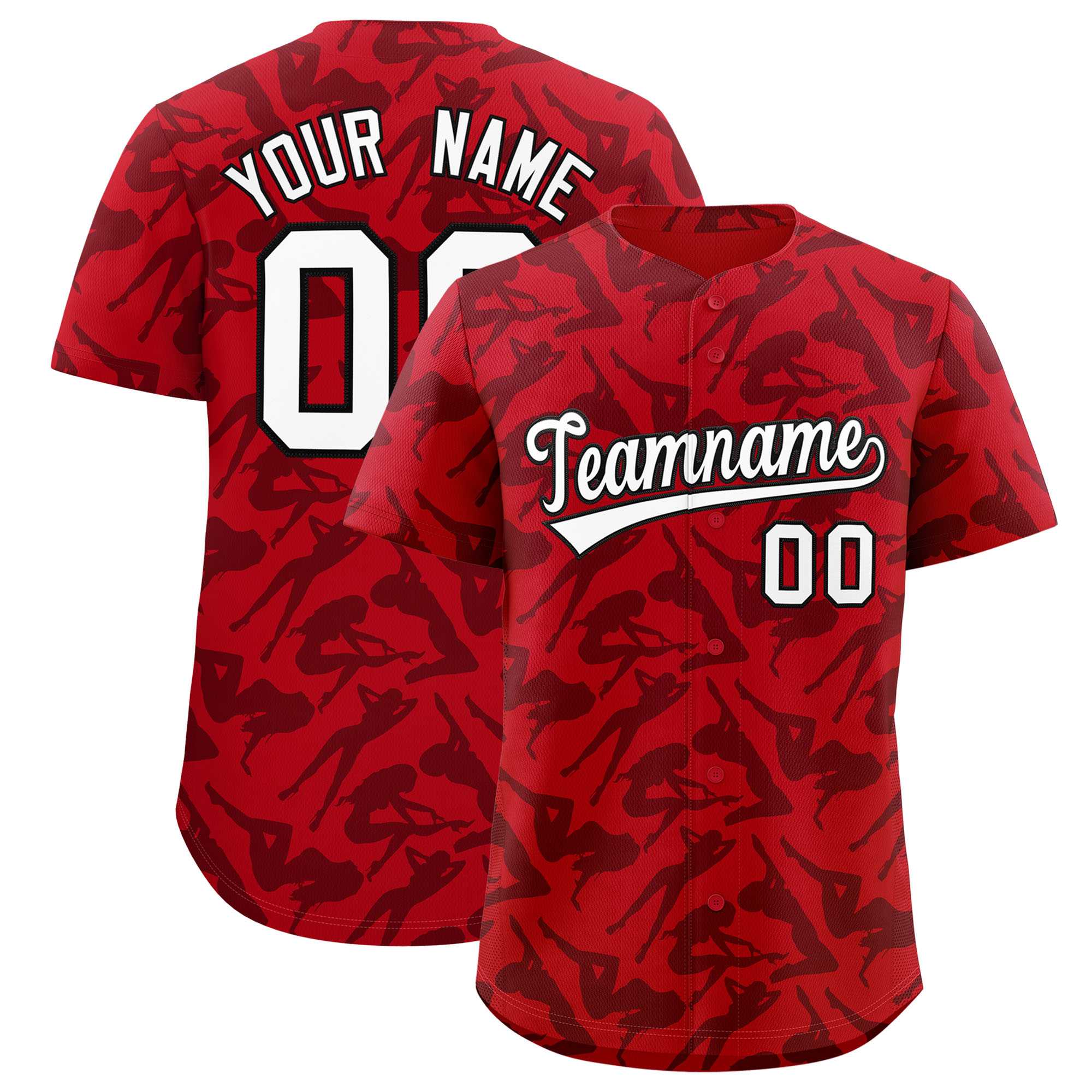 Custom Red Black Playboy Graffiti Pattern Authentic Baseball Jersey