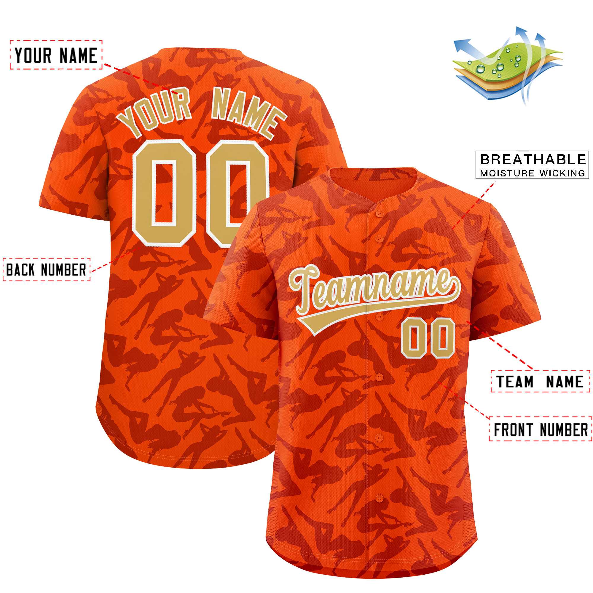 Custom Orange Crimson Playboy Graffiti Pattern Authentic Baseball Jersey