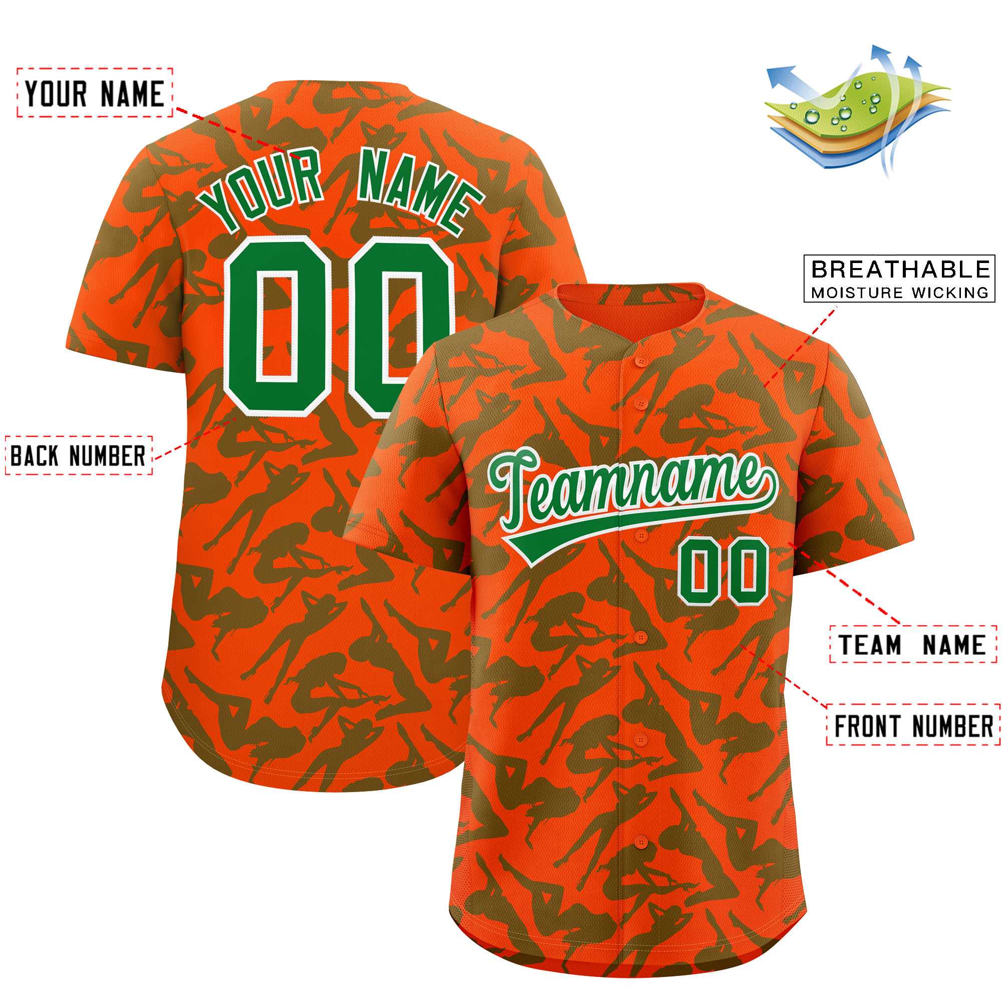 Custom Orange Kelly Green Playboy Graffiti Pattern Authentic Baseball Jersey