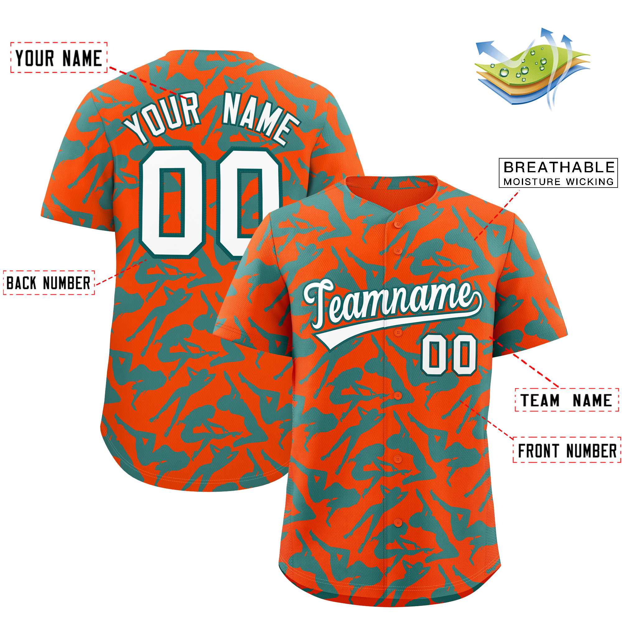 Custom Orange Aqua Playboy Graffiti Pattern Authentic Baseball Jersey