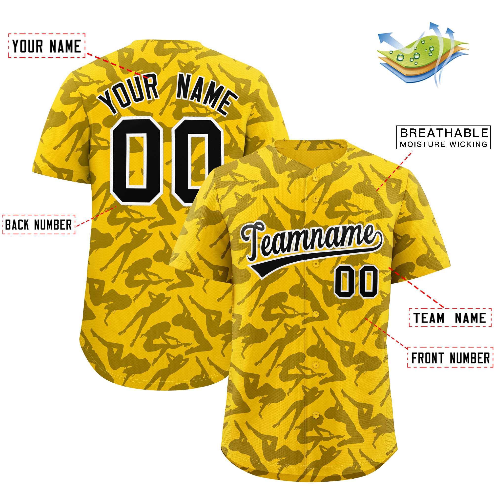 Custom Gold Black Playboy Graffiti Pattern Authentic Baseball Jersey