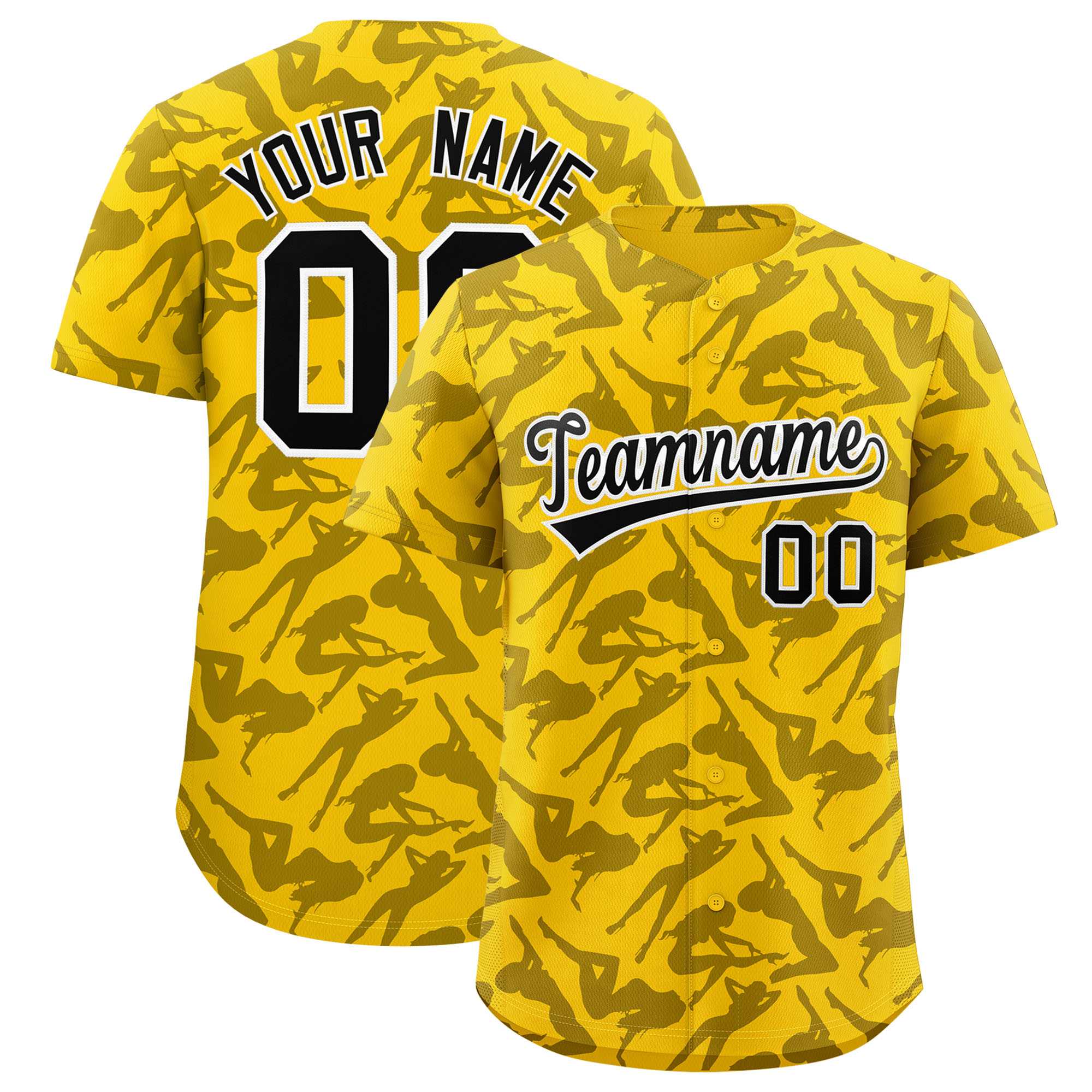 Custom Gold Black Playboy Graffiti Pattern Authentic Baseball Jersey