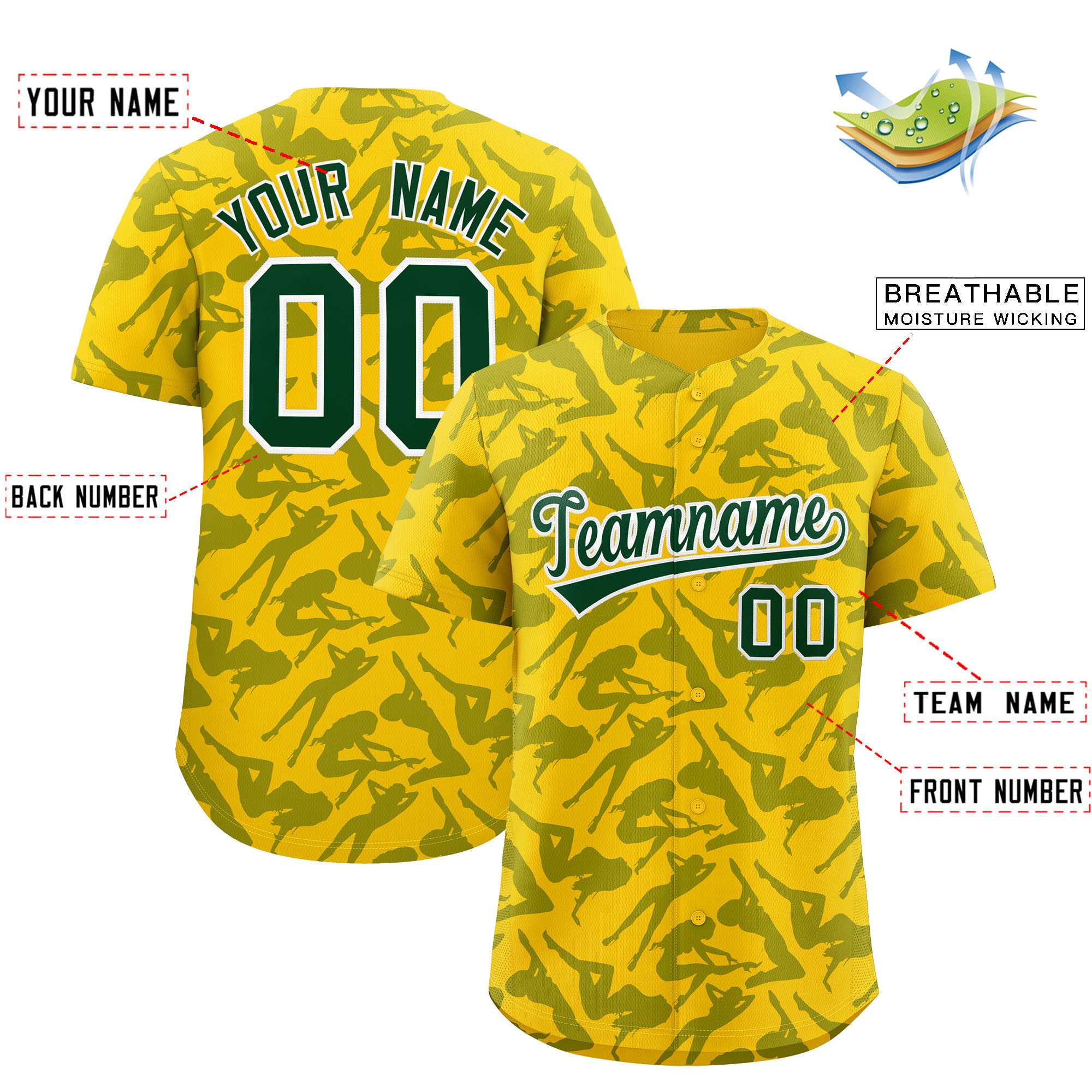 Custom Gold Green Playboy Graffiti Pattern Authentic Baseball Jersey