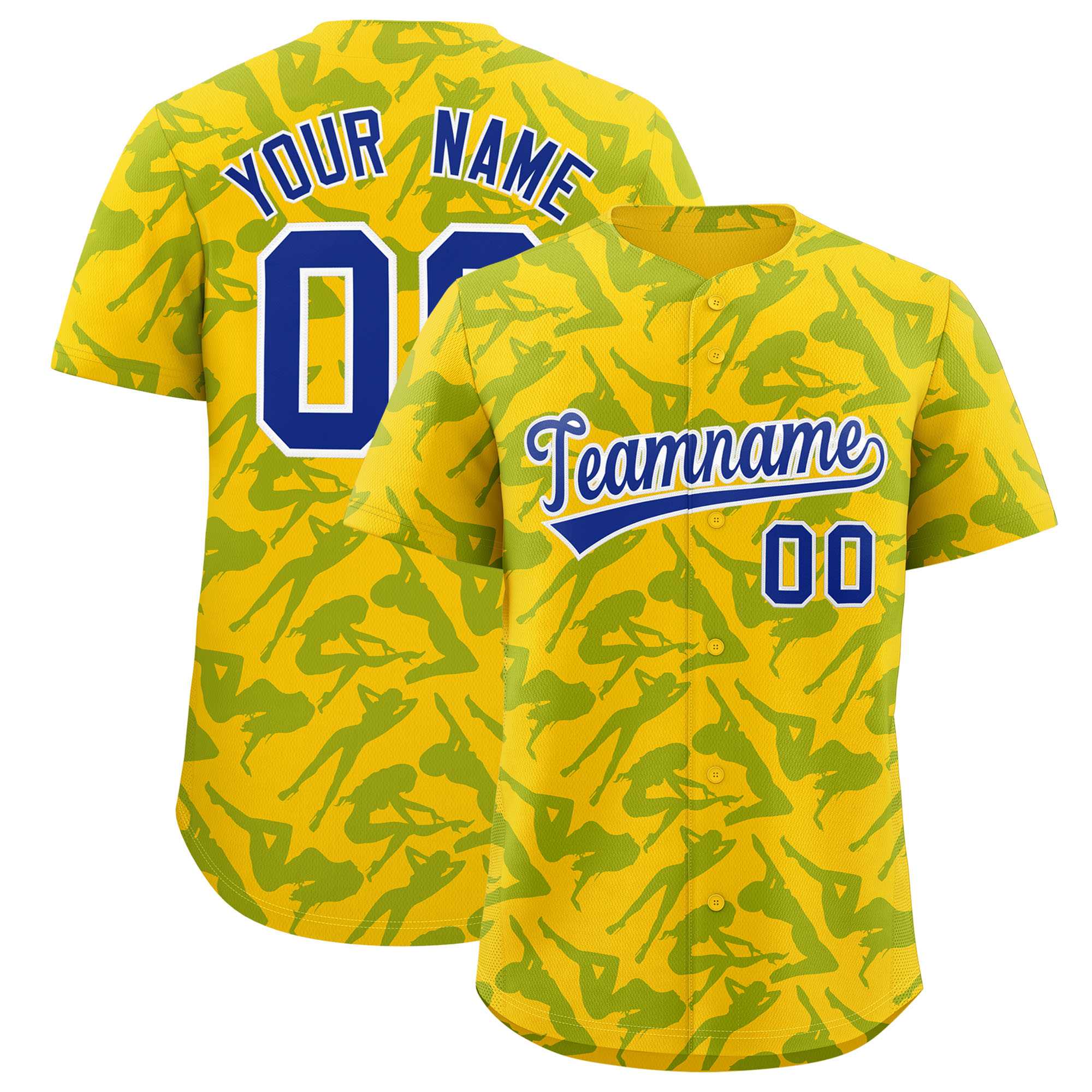 Custom Gold Royal Playboy Graffiti Pattern Authentic Baseball Jersey