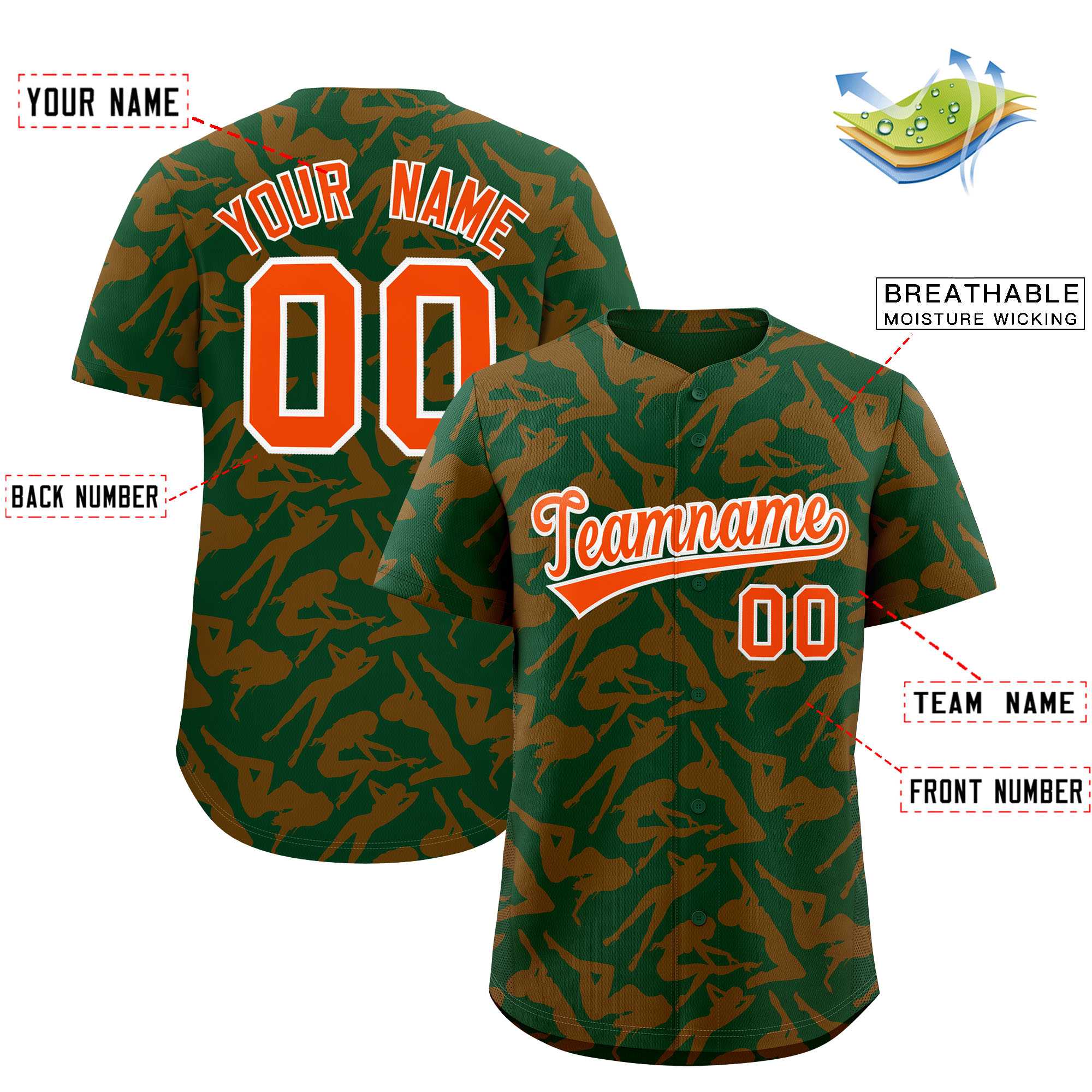 Custom Green Orange Playboy Graffiti Pattern Authentic Baseball Jersey