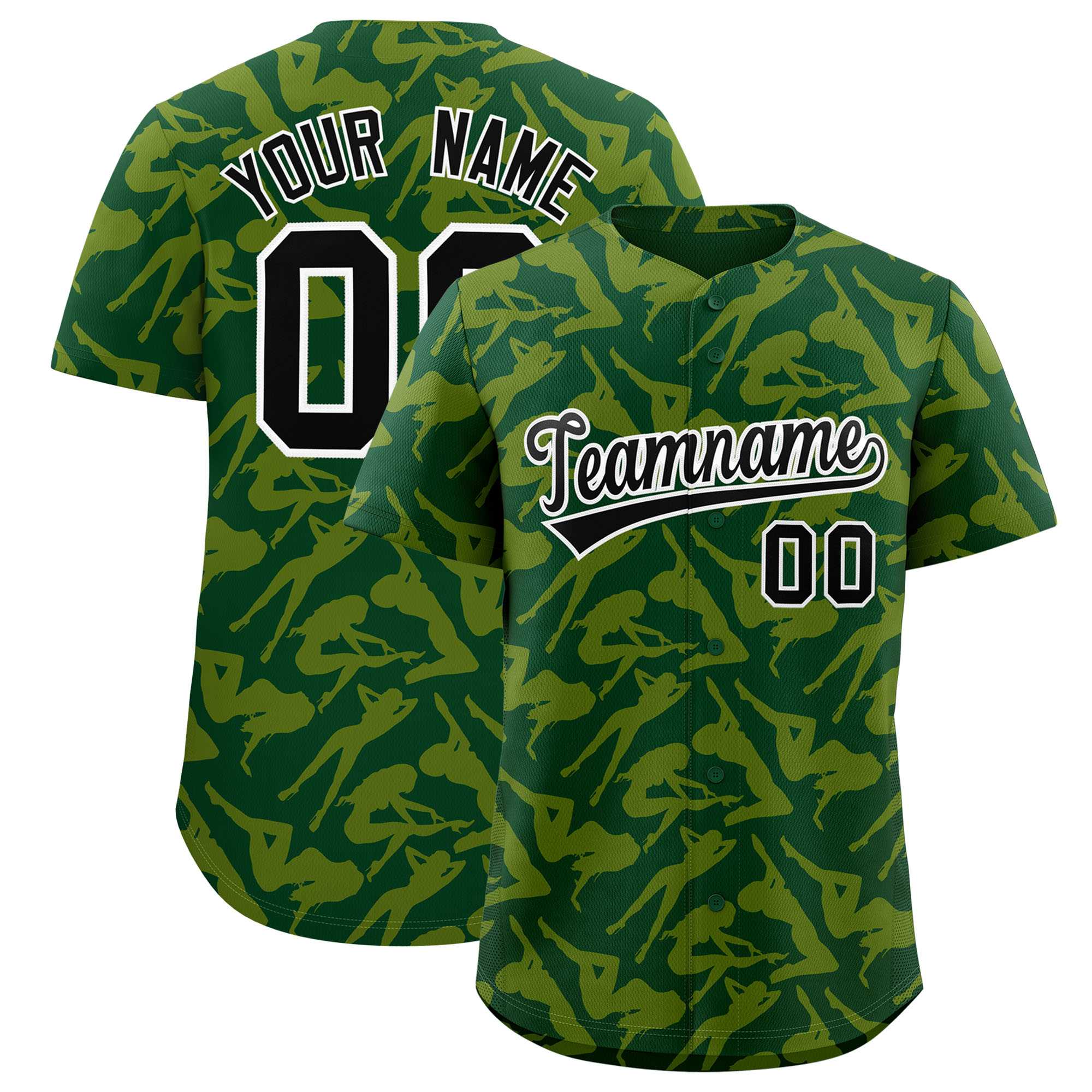 Custom Green Gold Playboy Graffiti Pattern Authentic Baseball Jersey