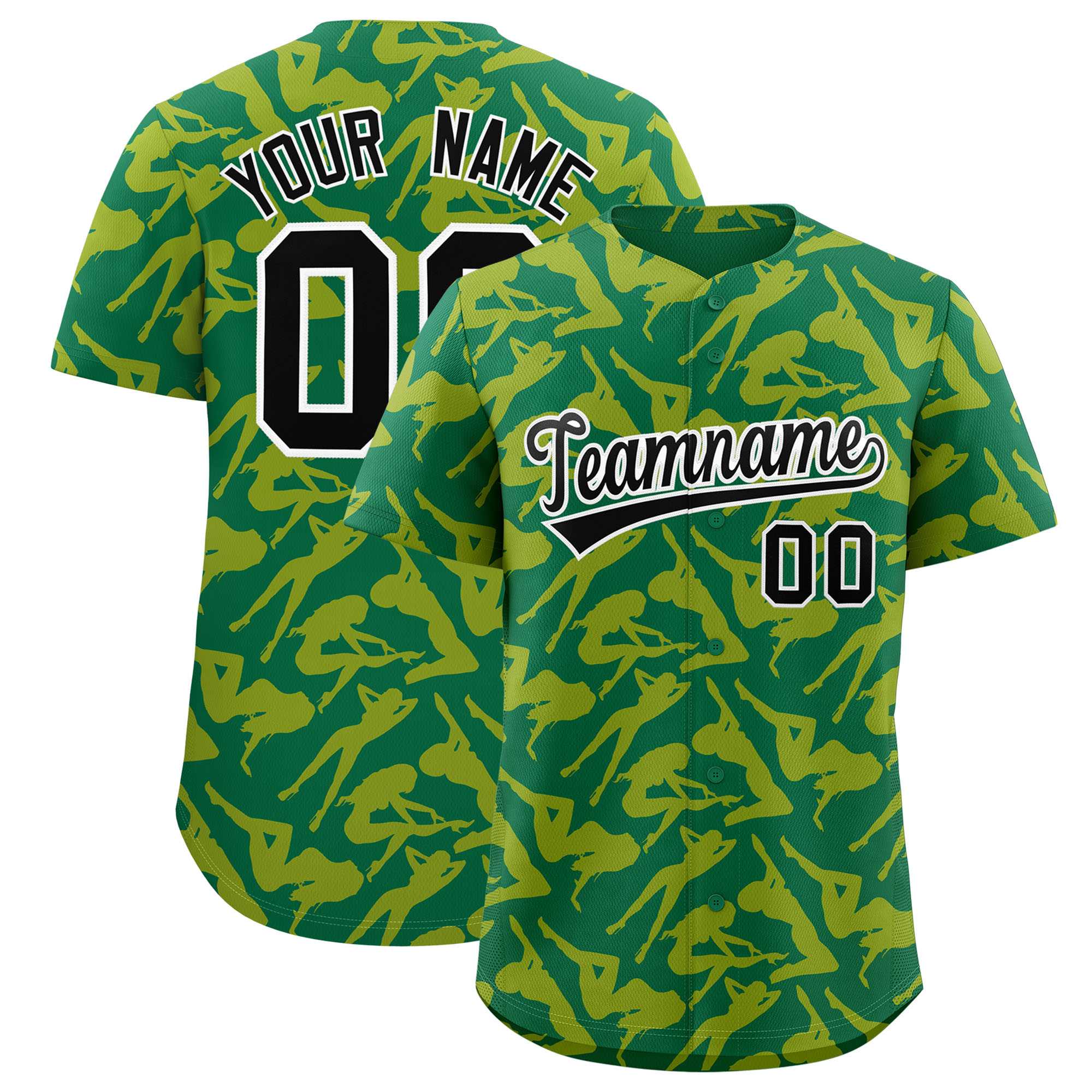 Custom Kelly Green Gold Playboy Graffiti Pattern Authentic Baseball Jersey