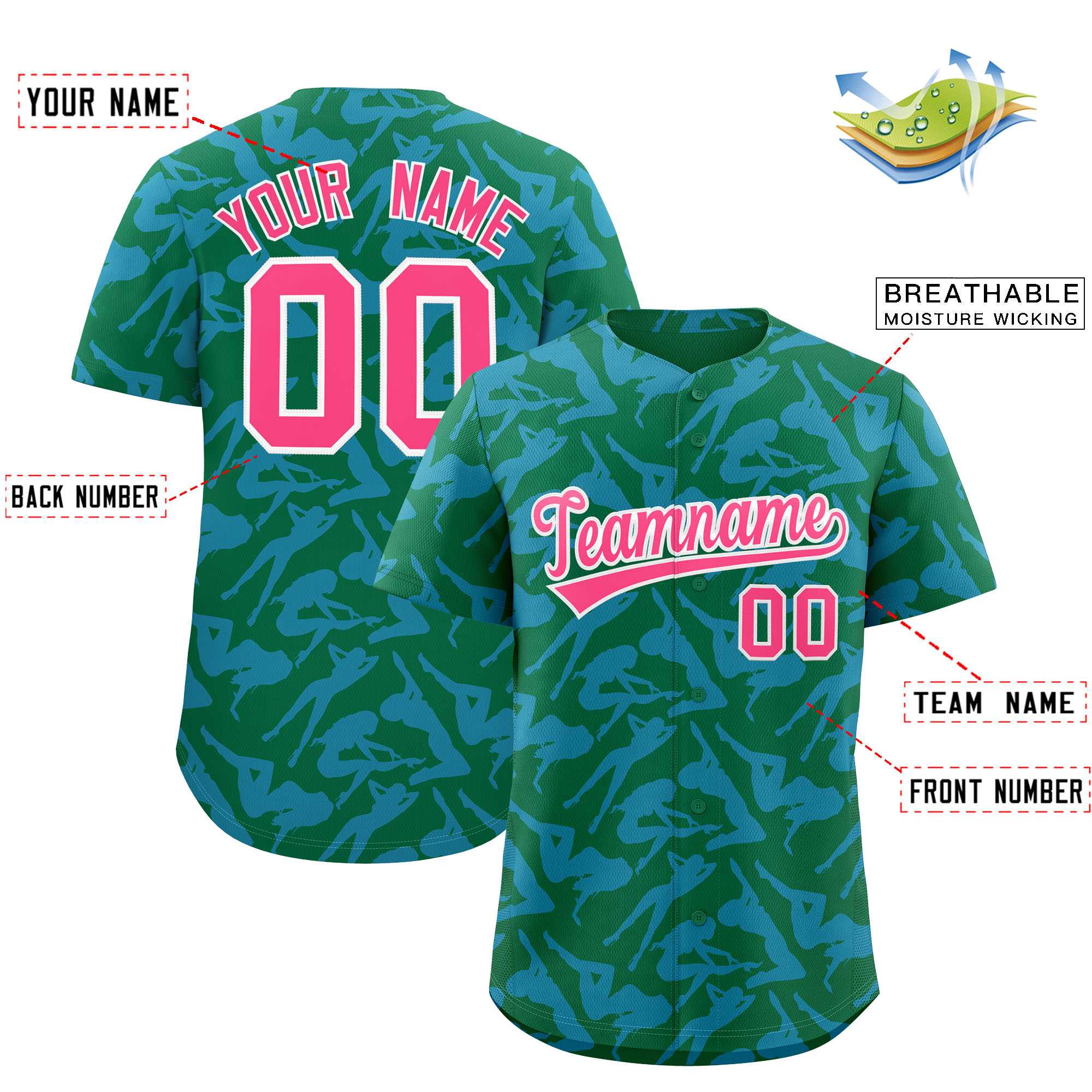 Custom Kelly Green Powder Blue Playboy Graffiti Pattern Authentic Baseball Jersey