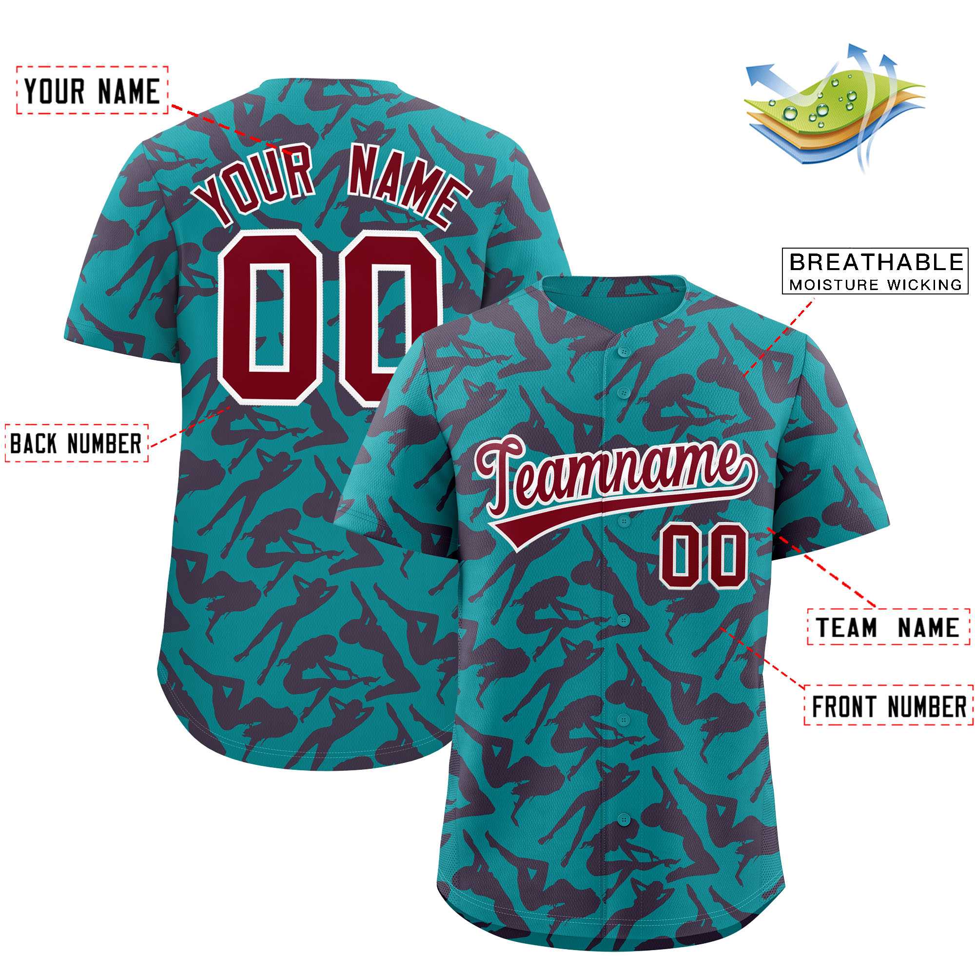 Custom Aqua Crimson Playboy Graffiti Pattern Authentic Baseball Jersey