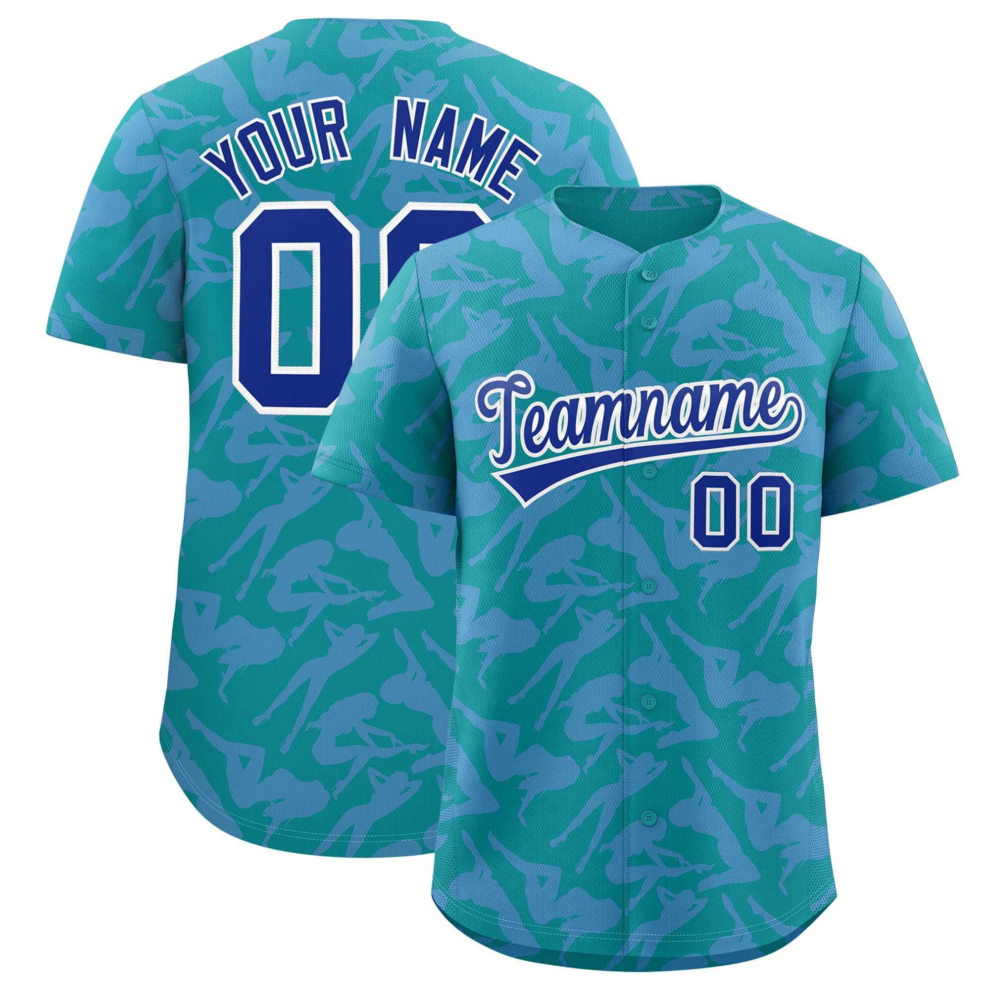 Custom Aqua Light Blue Playboy Graffiti Pattern Authentic Baseball Jersey