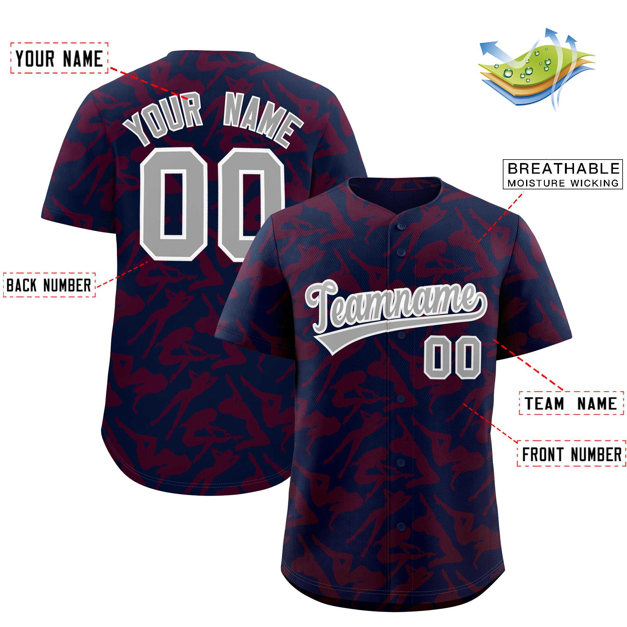 Custom Navy Crimson Playboy Graffiti Pattern Authentic Baseball Jersey