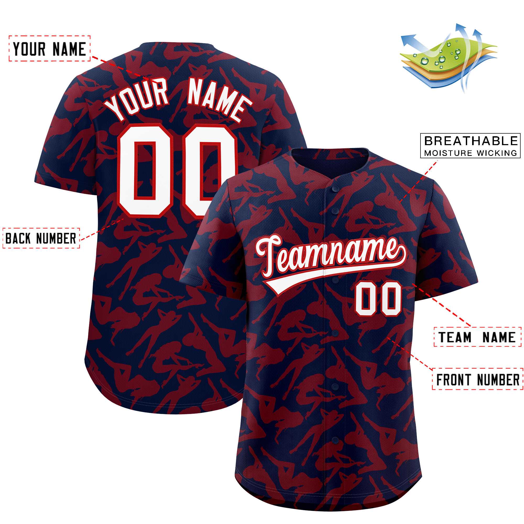 Custom Navy Red Playboy Graffiti Pattern Authentic Baseball Jersey