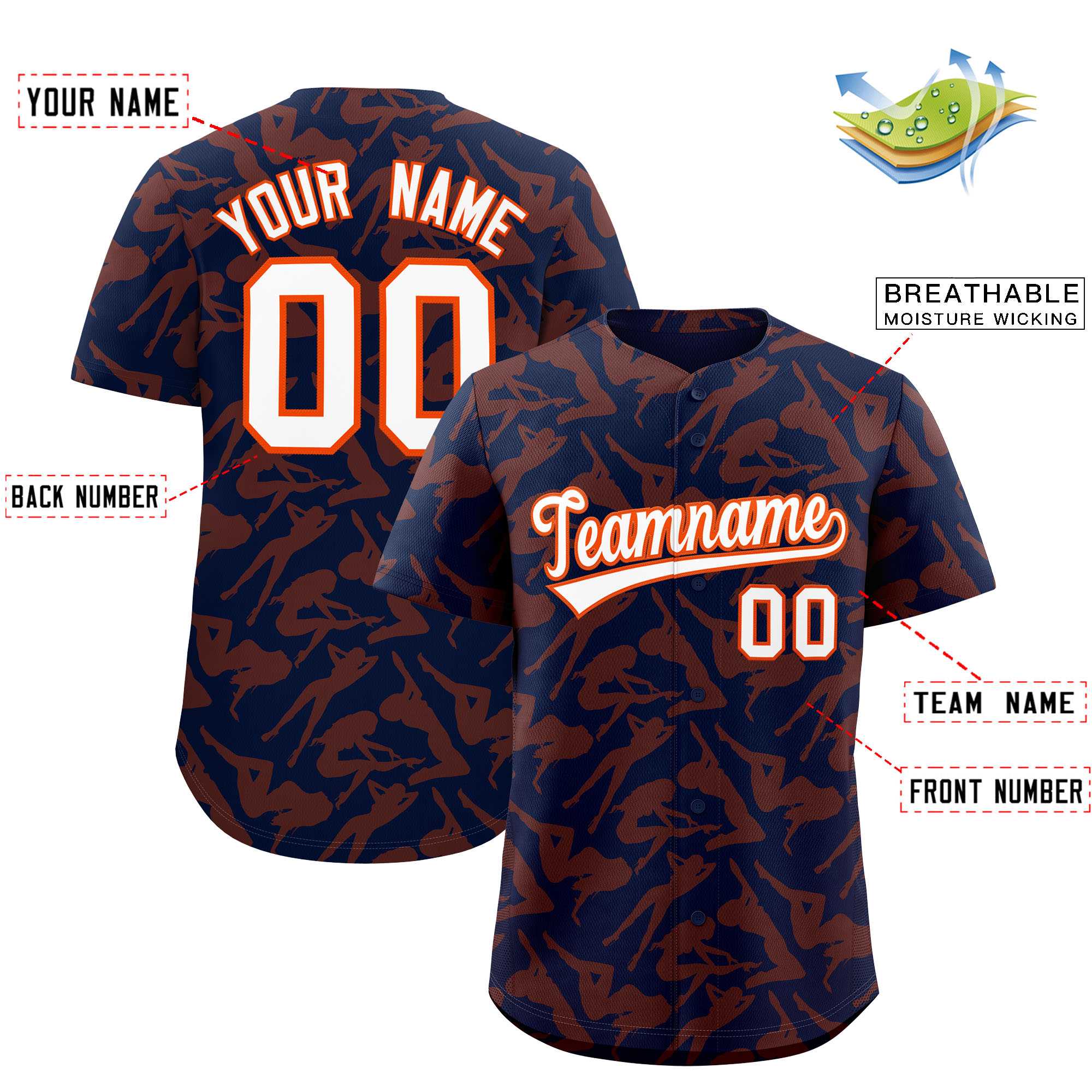 Custom Navy Orange Playboy Graffiti Pattern Authentic Baseball Jersey