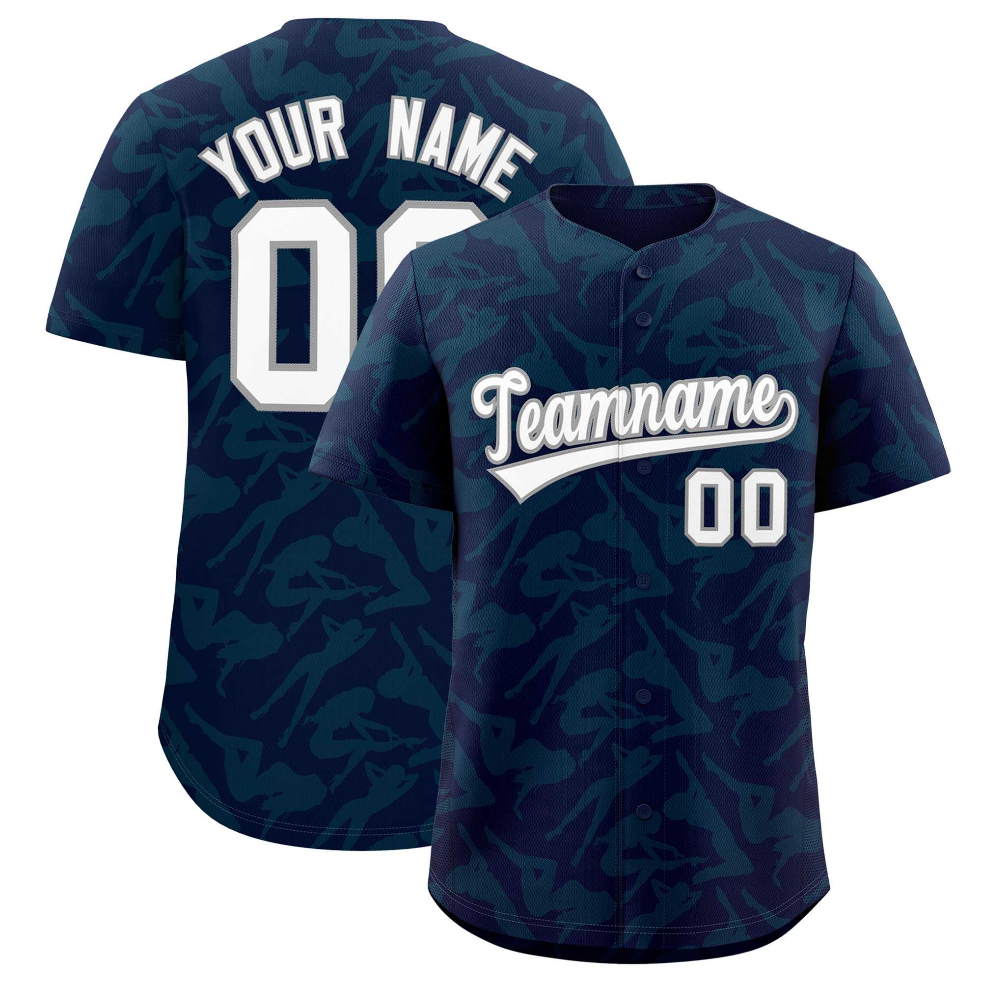 Custom Navy Aqua Playboy Graffiti Pattern Authentic Baseball Jersey