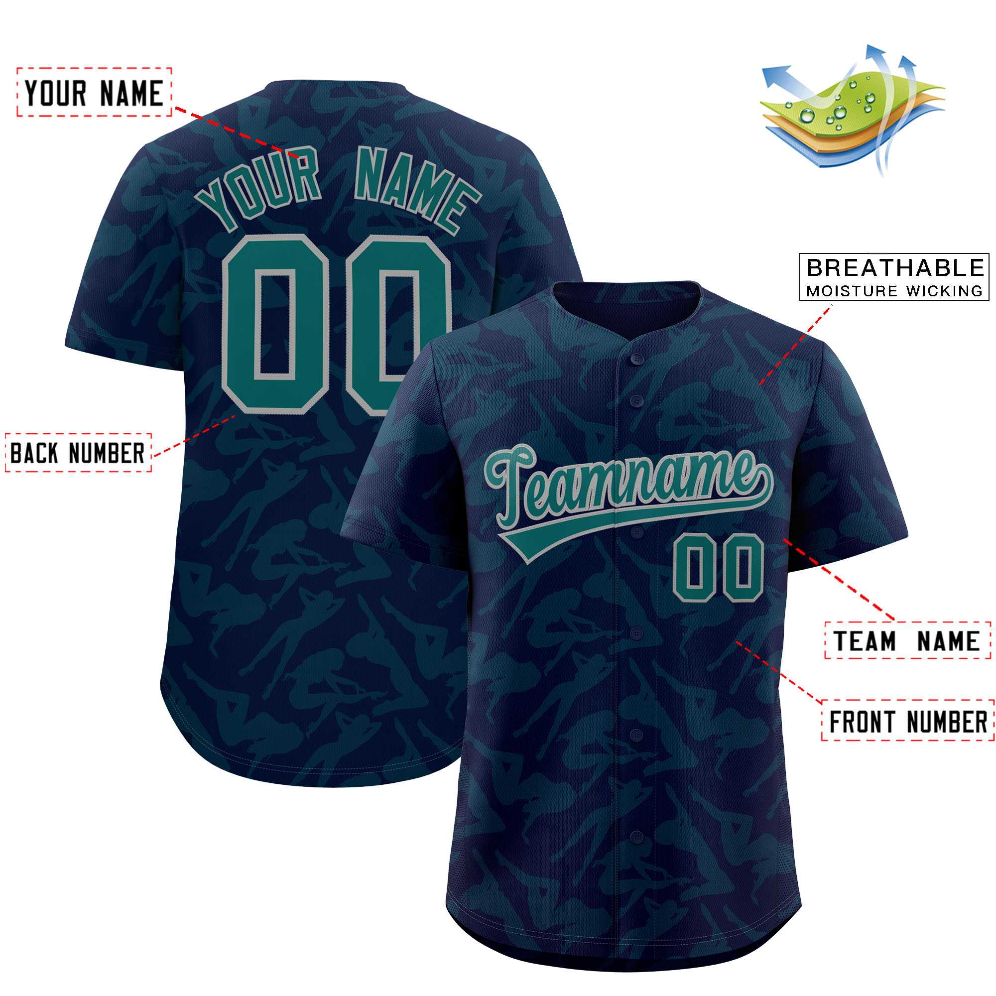 Custom Navy Aqua Playboy Graffiti Pattern Authentic Baseball Jersey