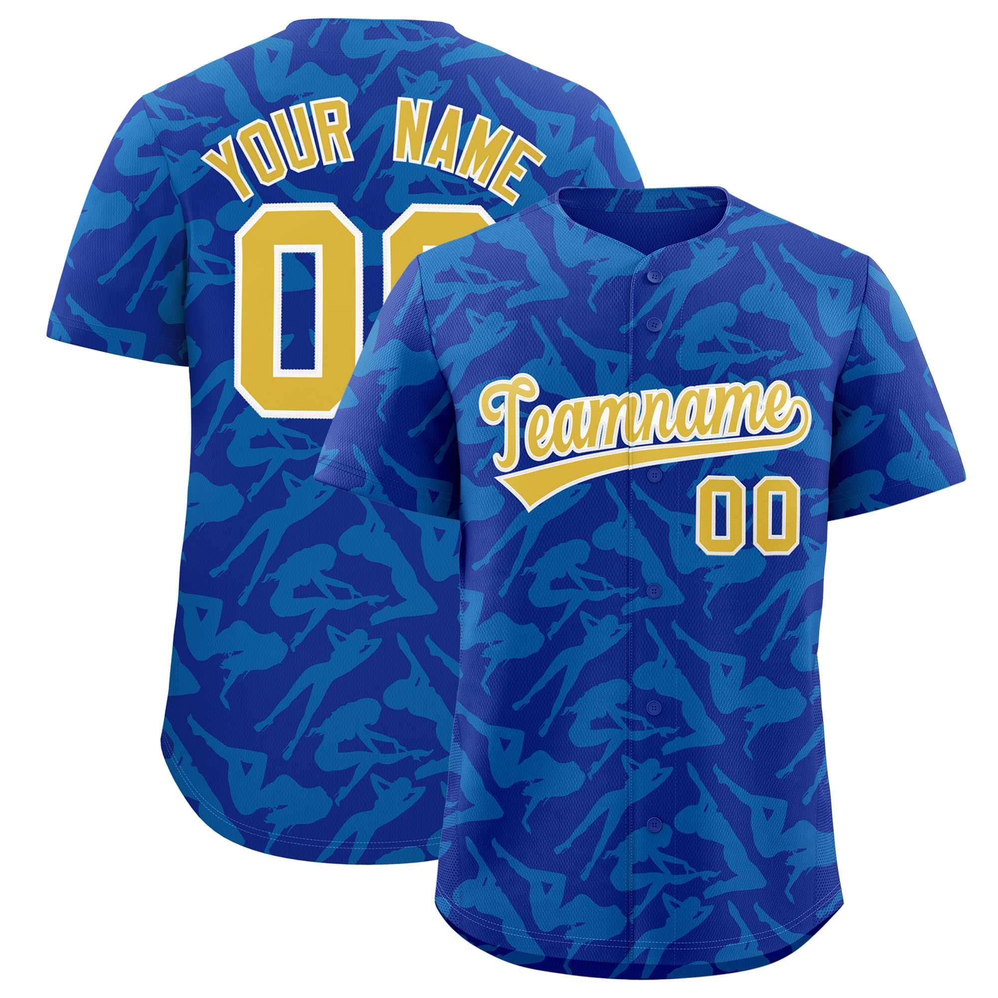 Custom Royal Powder Blue Playboy Graffiti Pattern Authentic Baseball Jersey