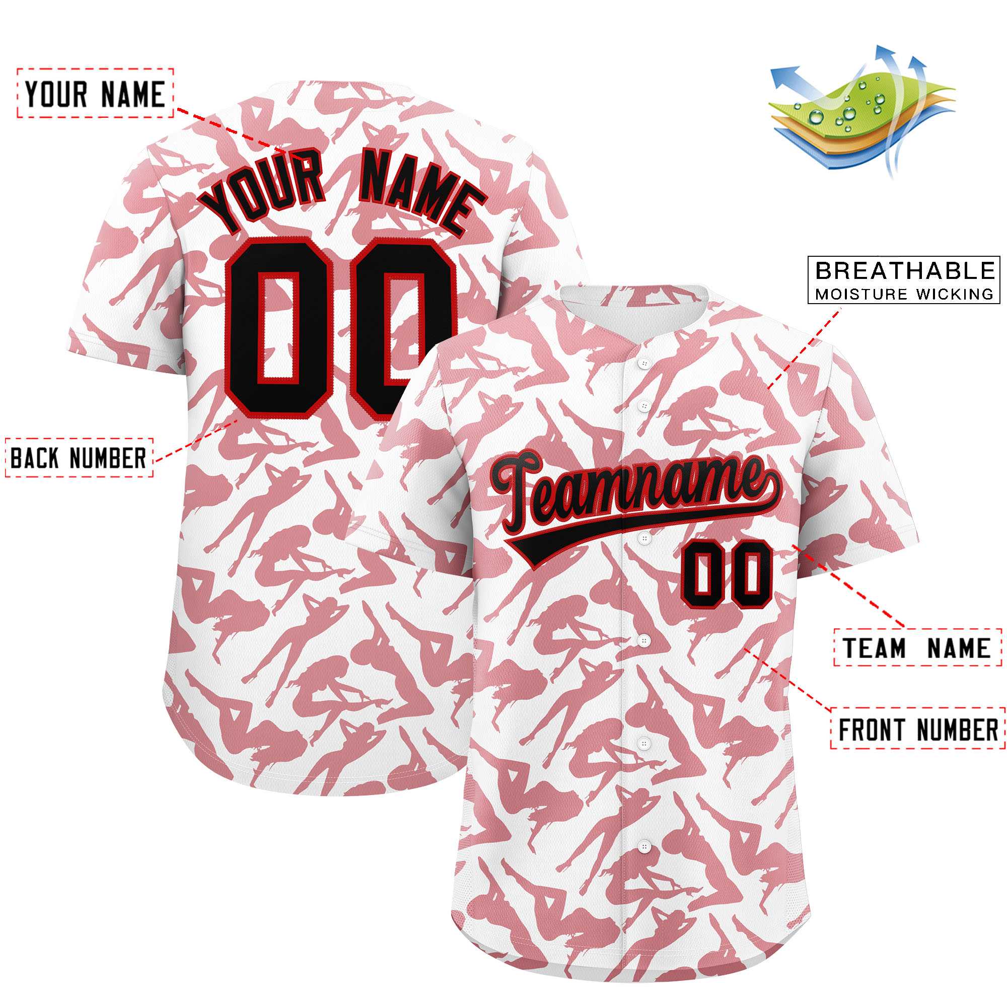 Custom White Red Playboy Graffiti Pattern Authentic Baseball Jersey