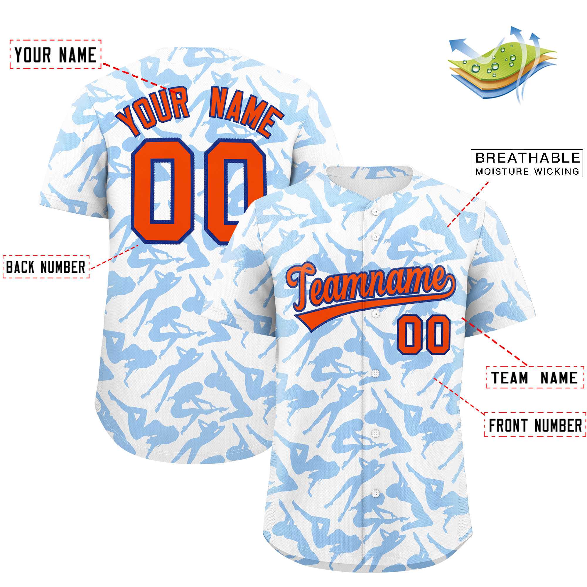 Custom White Powder Blue Playboy Graffiti Pattern Authentic Baseball Jersey