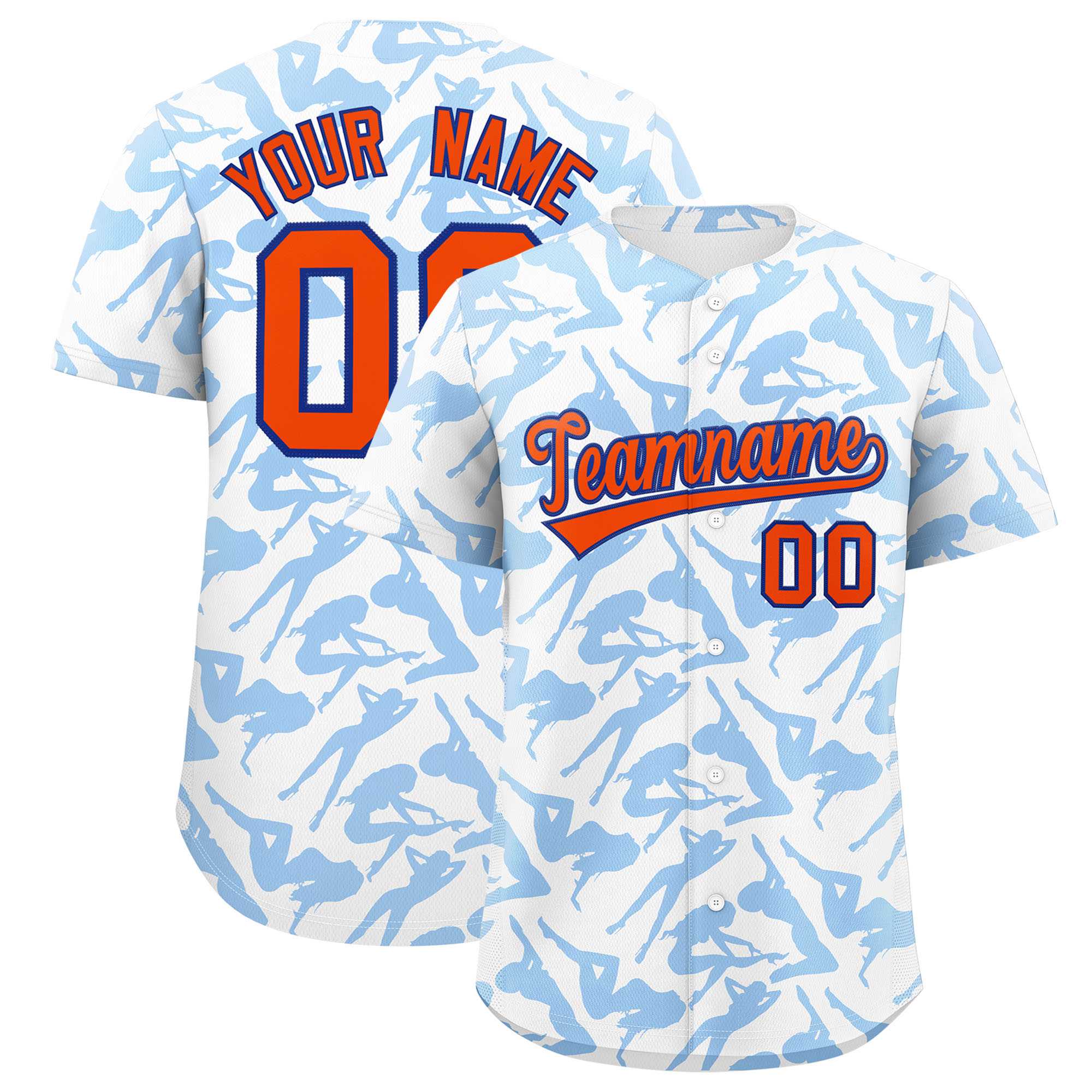 Custom White Powder Blue Playboy Graffiti Pattern Authentic Baseball Jersey