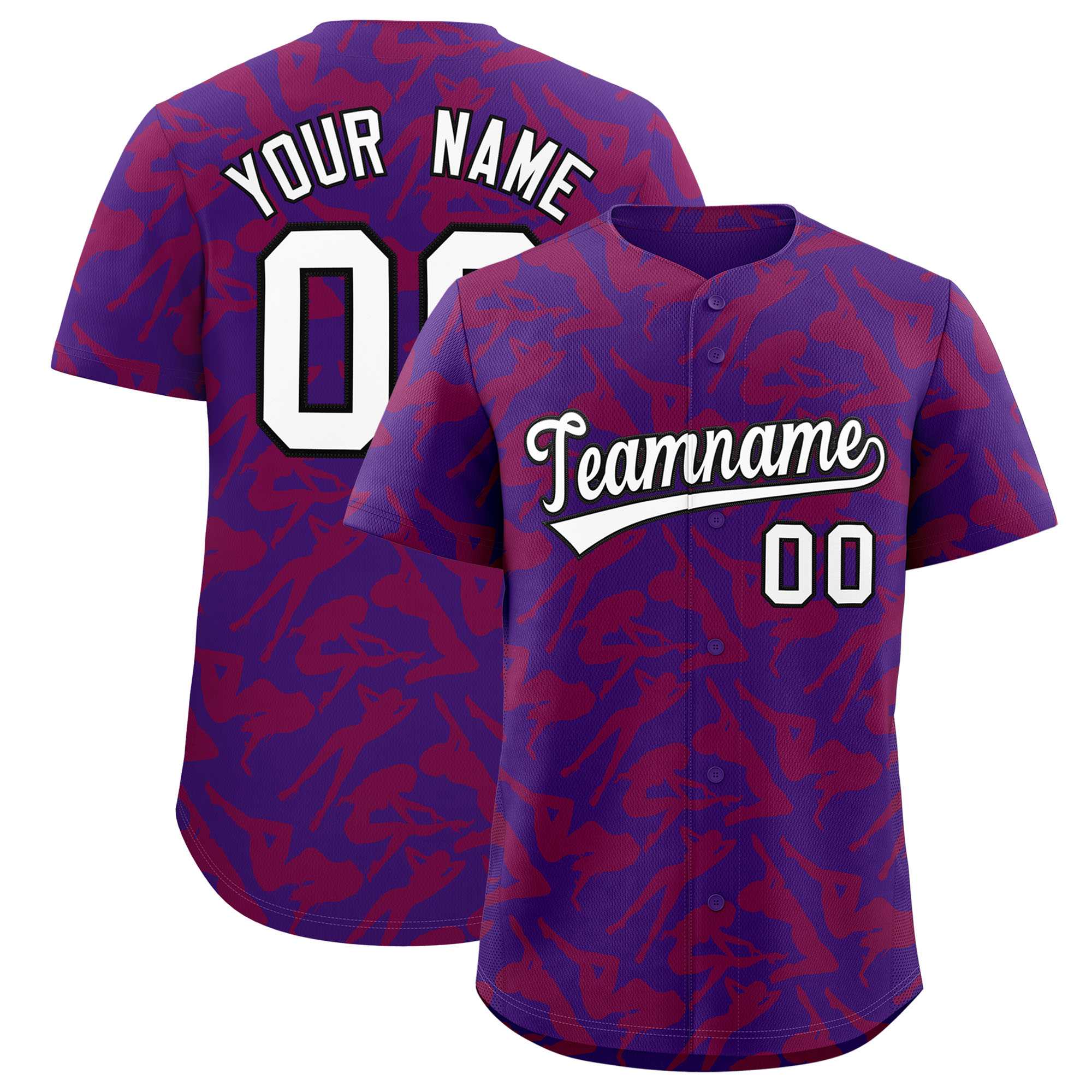 Custom Purple Red Playboy Graffiti Pattern Authentic Baseball Jersey