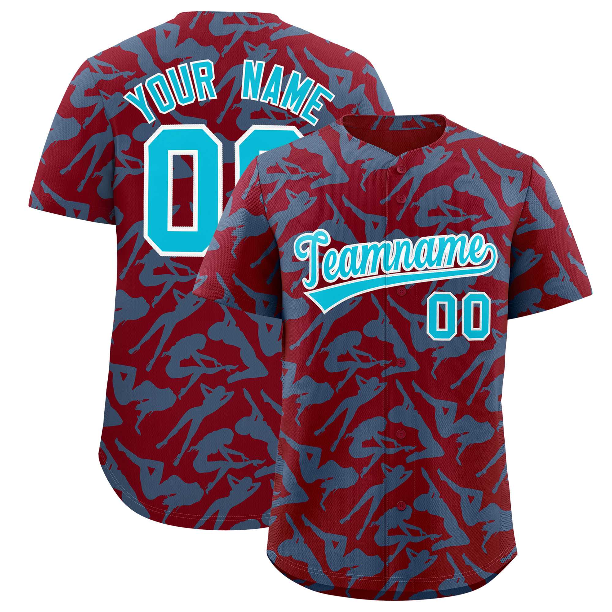 Custom Crimson Sky Blue Playboy Graffiti Pattern Authentic Baseball Jersey