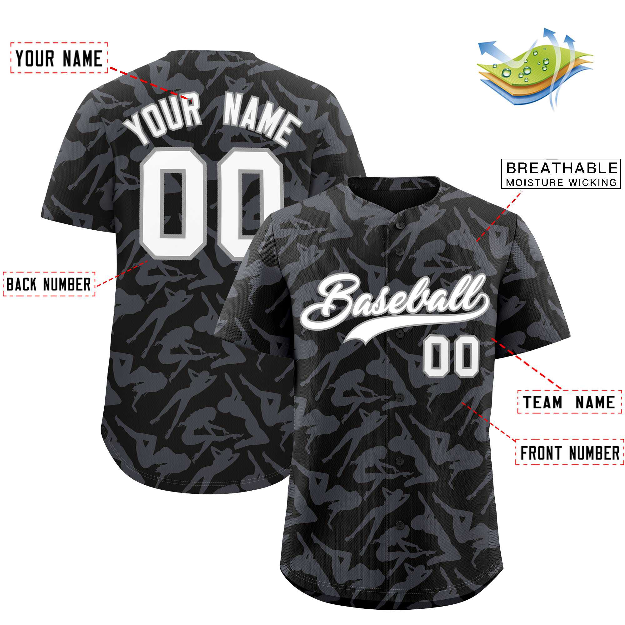 Custom Black Gray Playboy Graffiti Pattern Authentic Baseball Jersey