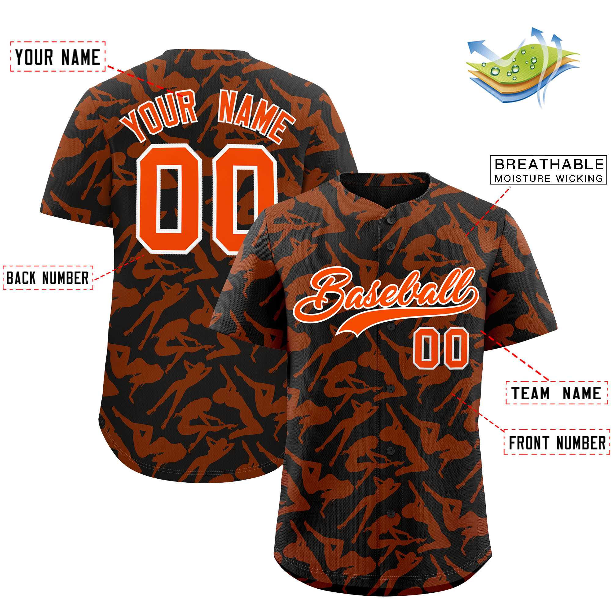 Custom Black Orange Playboy Graffiti Pattern Authentic Baseball Jersey