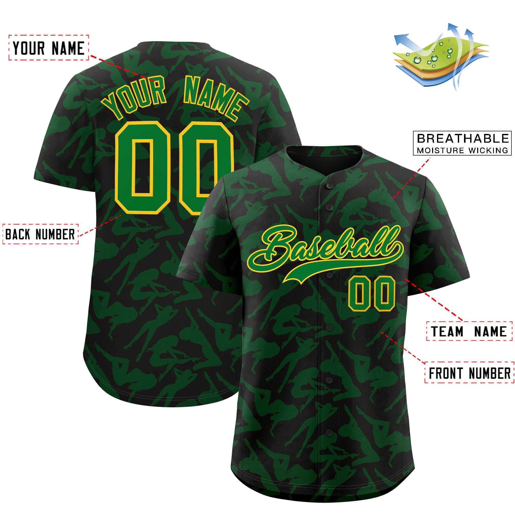 Custom Black Kelly Green Playboy Graffiti Pattern Authentic Baseball Jersey