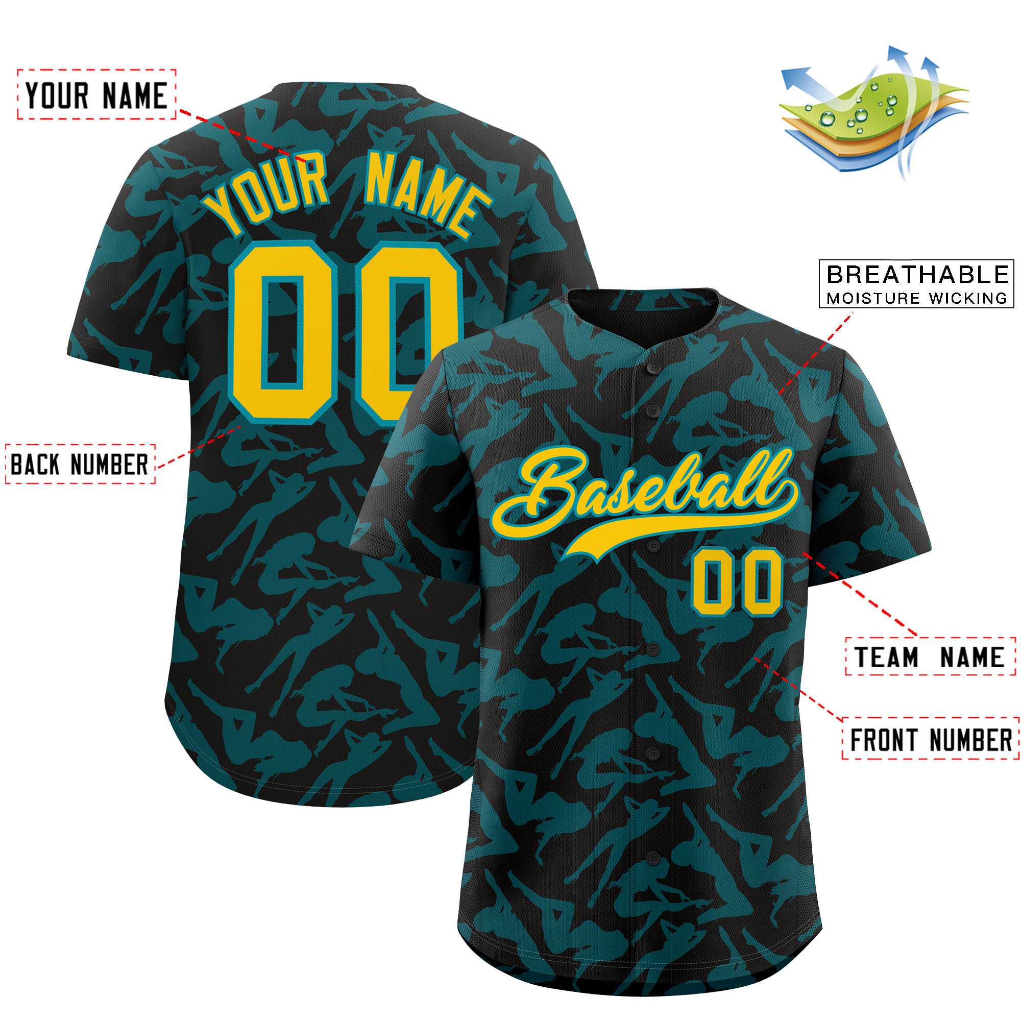 Custom Black Aqua Playboy Graffiti Pattern Authentic Baseball Jersey