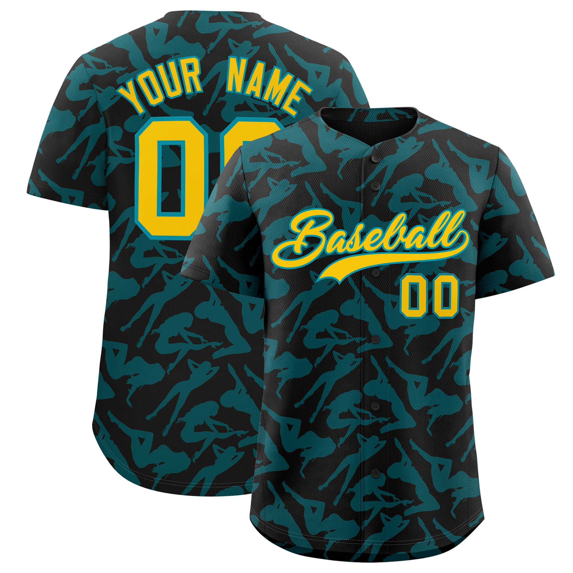 Custom Black Aqua Playboy Graffiti Pattern Authentic Baseball Jersey