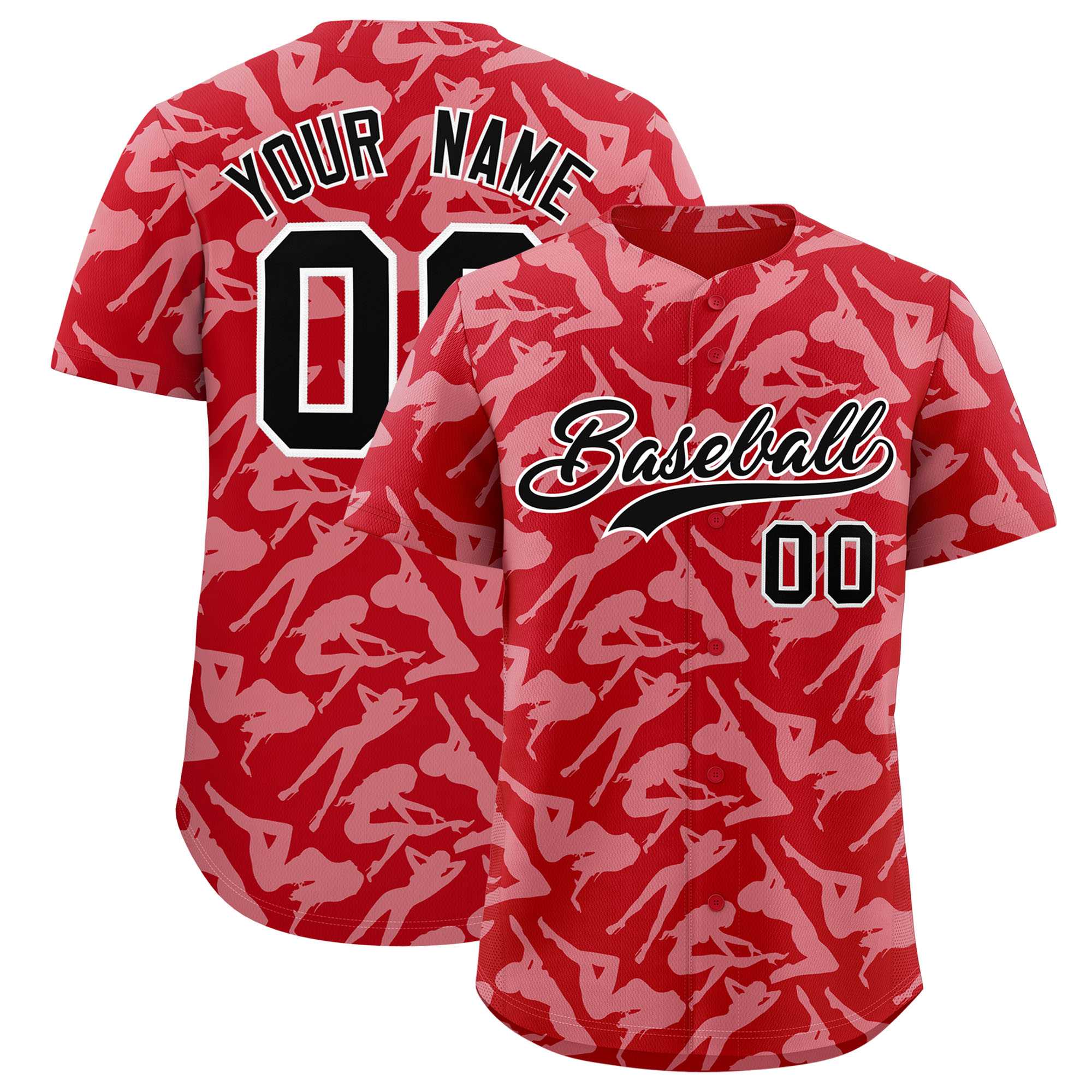 Custom Red White Playboy Graffiti Pattern Authentic Baseball Jersey