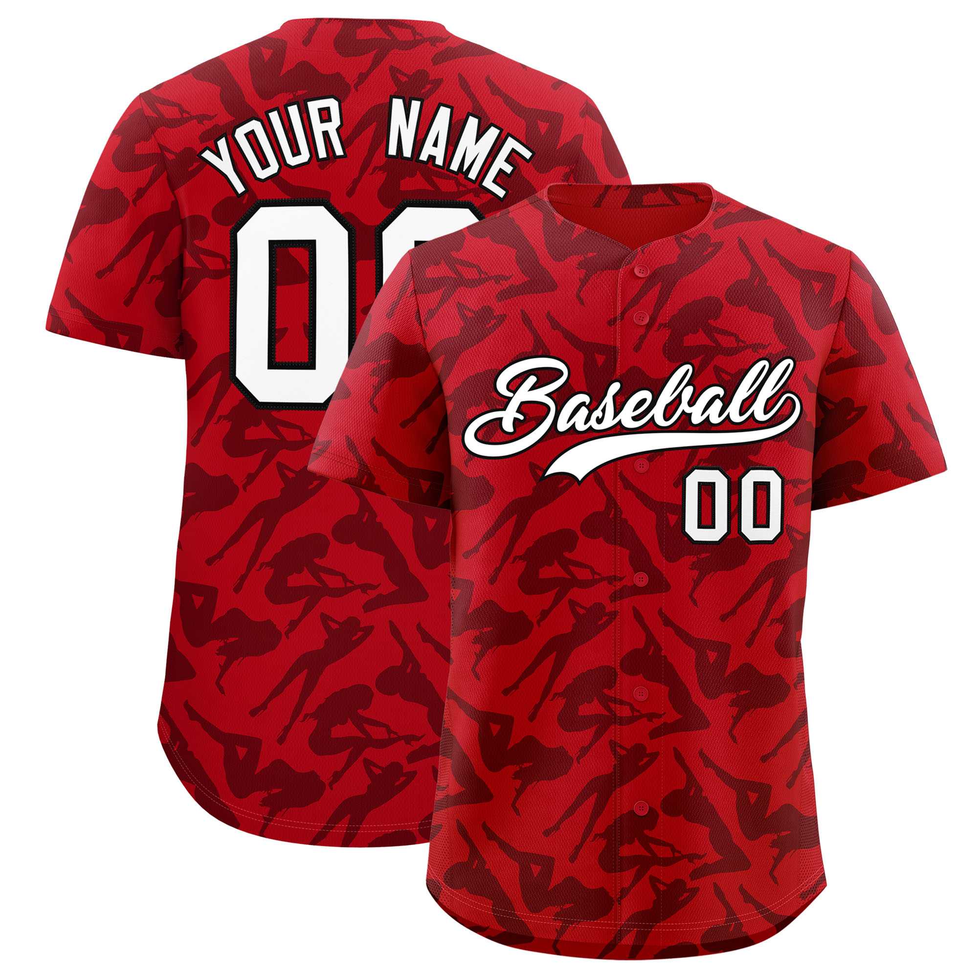 Custom Red Black Playboy Graffiti Pattern Authentic Baseball Jersey