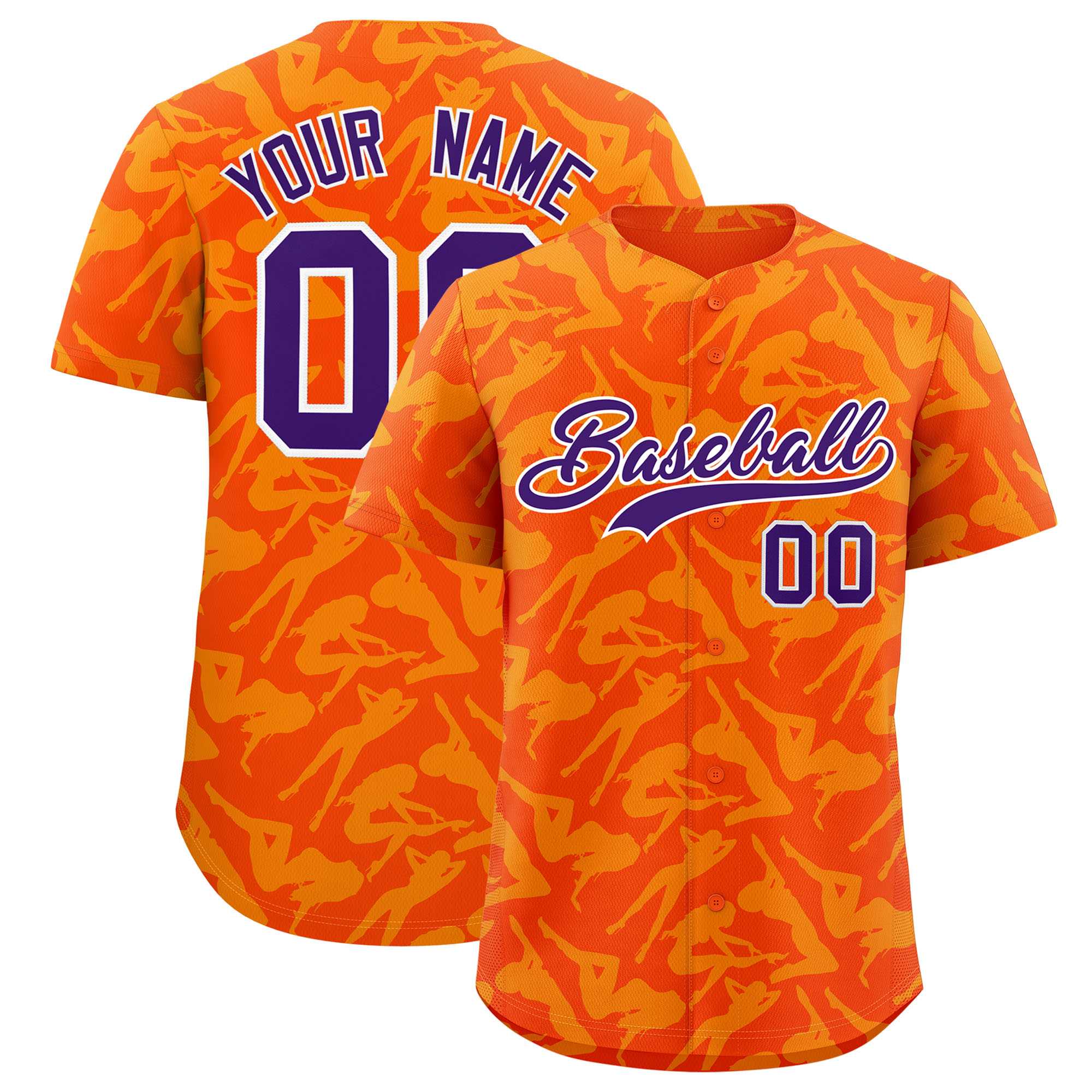 Custom Orange Gold Playboy Graffiti Pattern Authentic Baseball Jersey