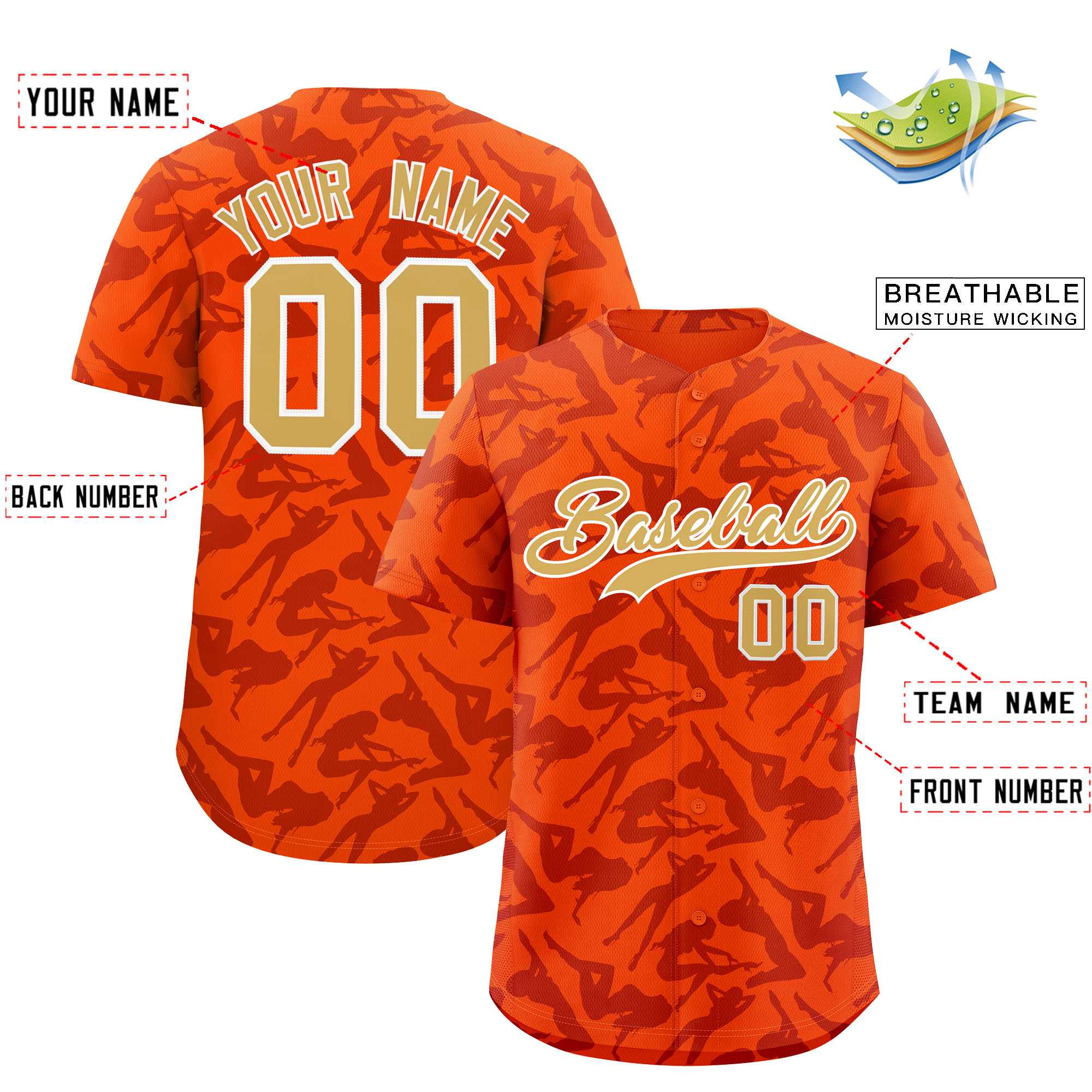 Custom Orange Crimson Playboy Graffiti Pattern Authentic Baseball Jersey