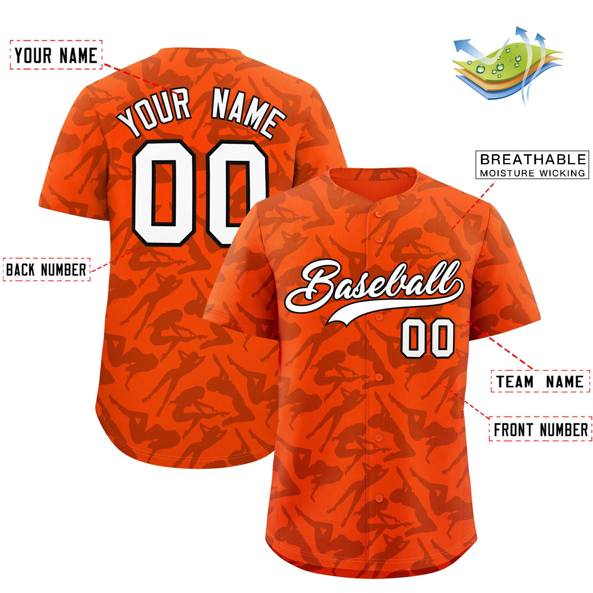 Custom Orange Black Playboy Graffiti Pattern Authentic Baseball Jersey