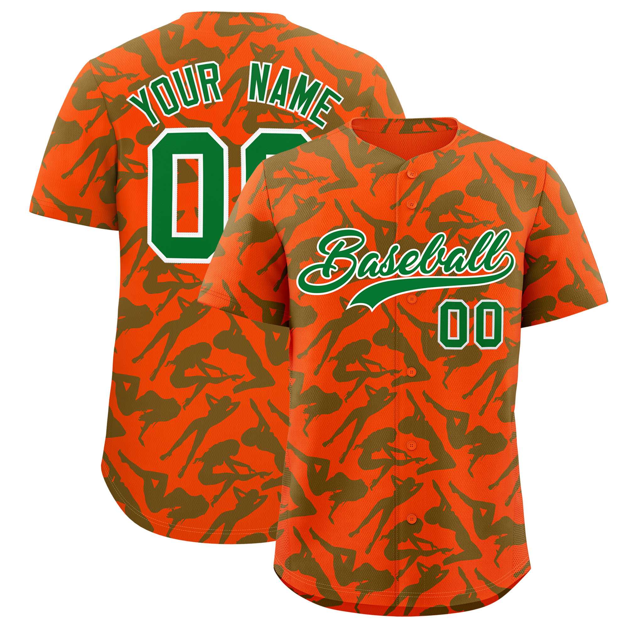 Custom Orange Kelly Green Playboy Graffiti Pattern Authentic Baseball Jersey