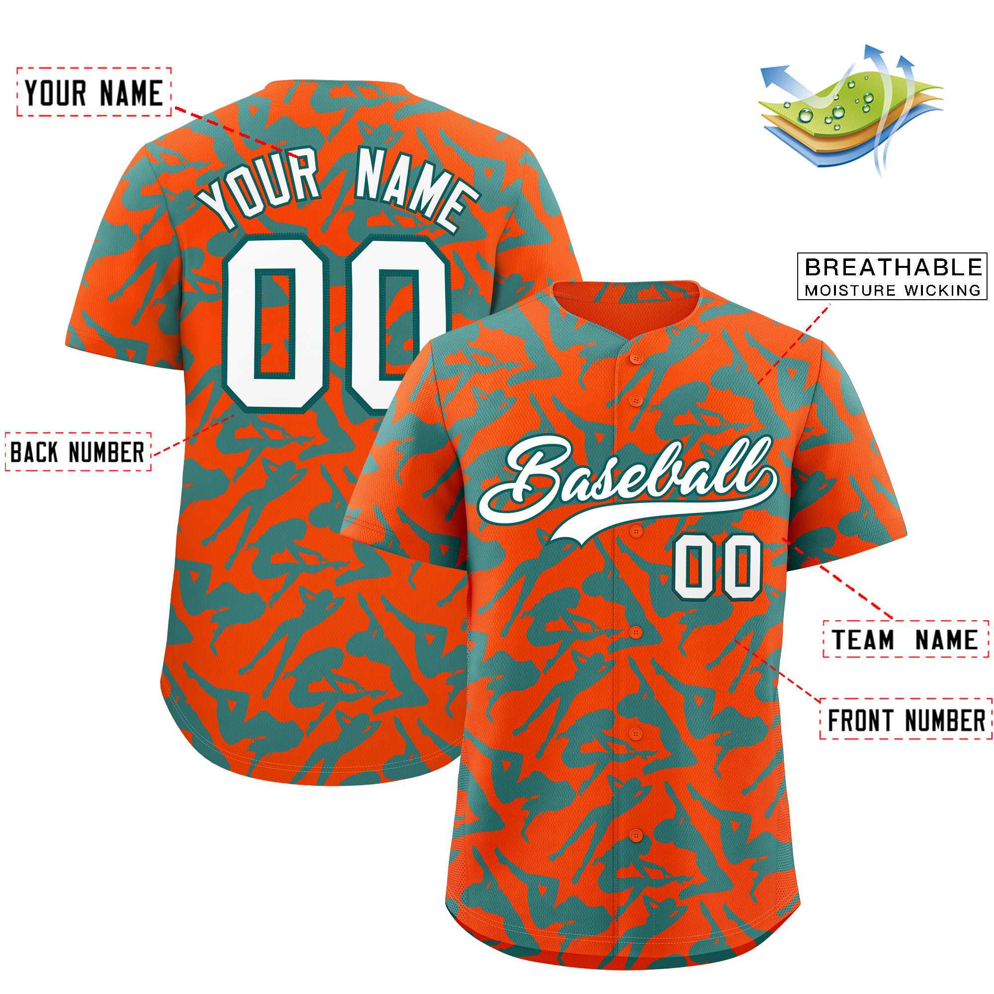 Custom Orange Aqua Playboy Graffiti Pattern Authentic Baseball Jersey