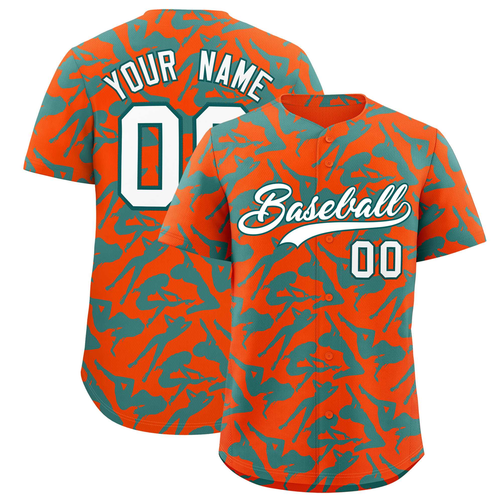 Custom Orange Aqua Playboy Graffiti Pattern Authentic Baseball Jersey