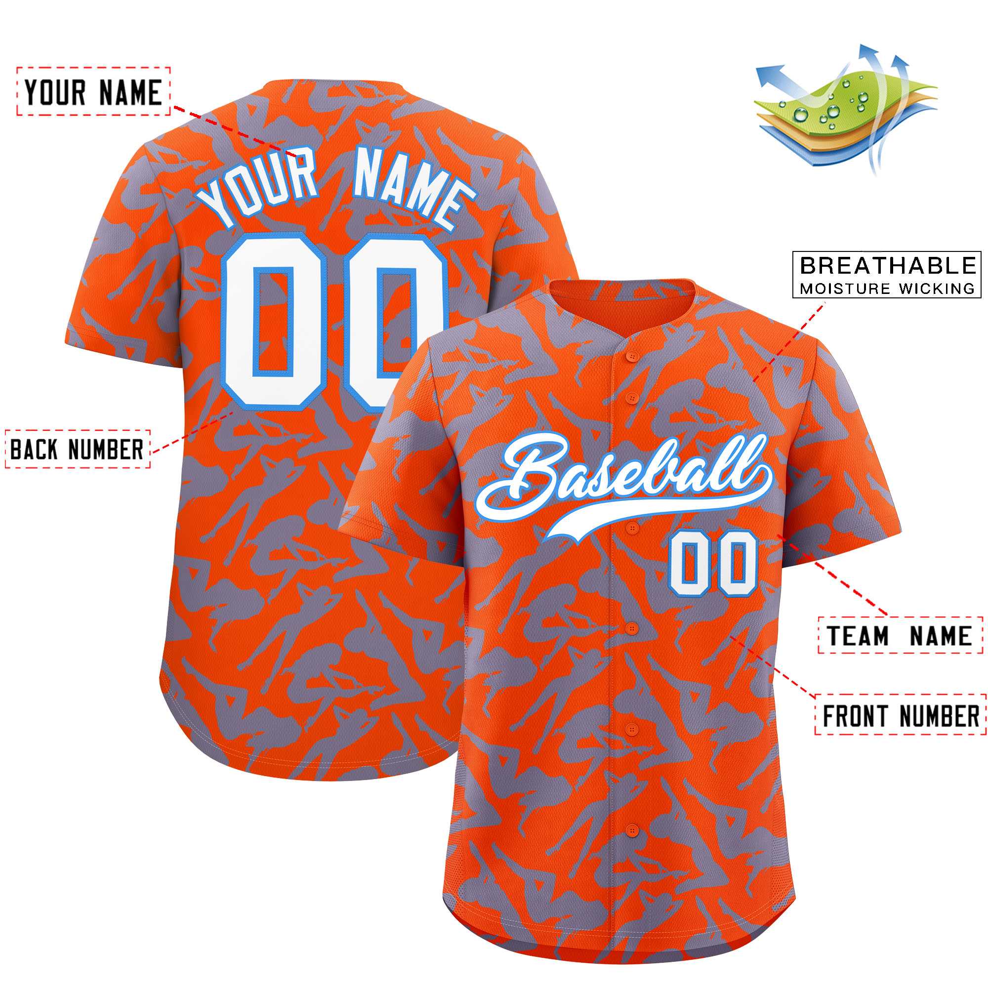 Custom Orange Light Blue Playboy Graffiti Pattern Authentic Baseball Jersey