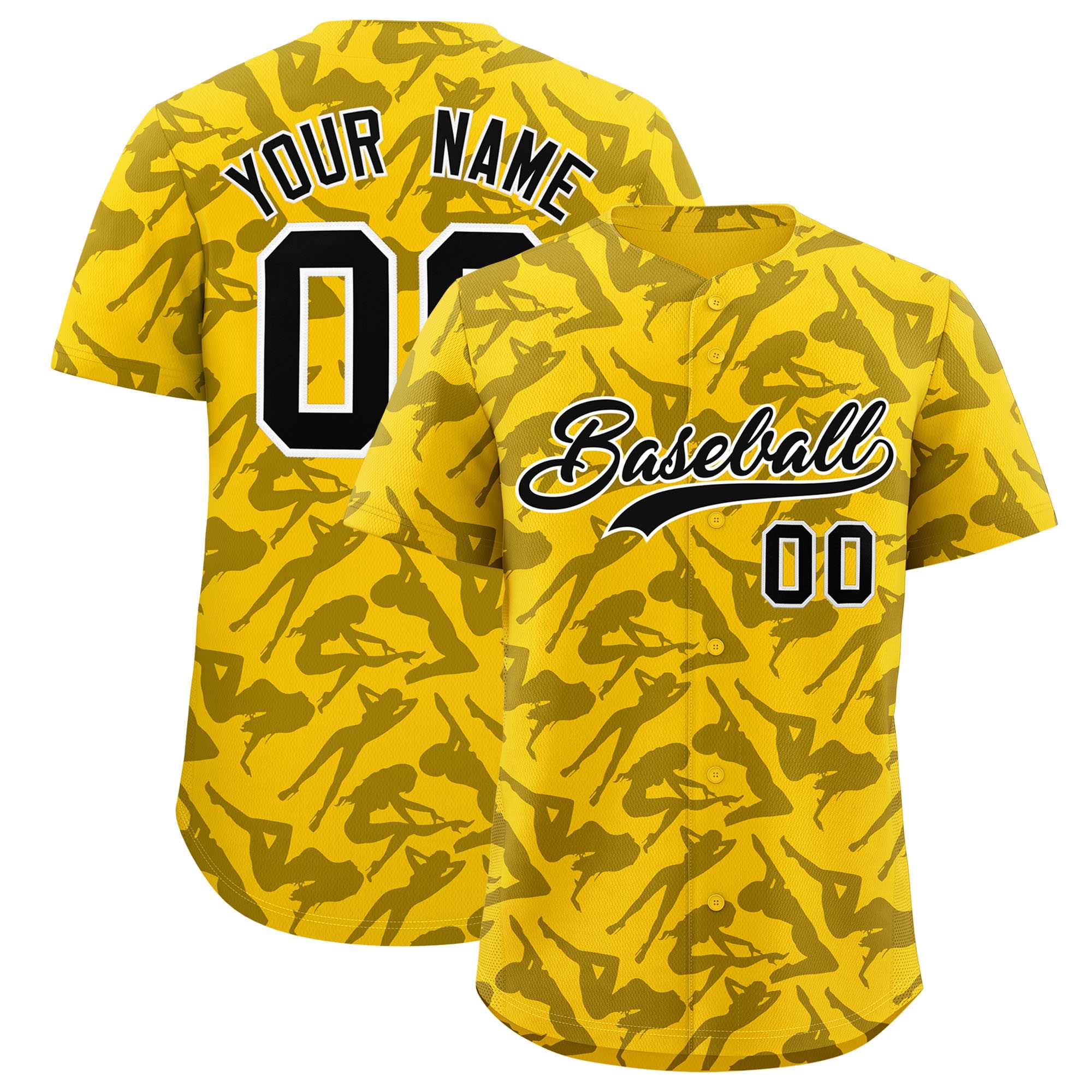 Custom Gold Black Playboy Graffiti Pattern Authentic Baseball Jersey