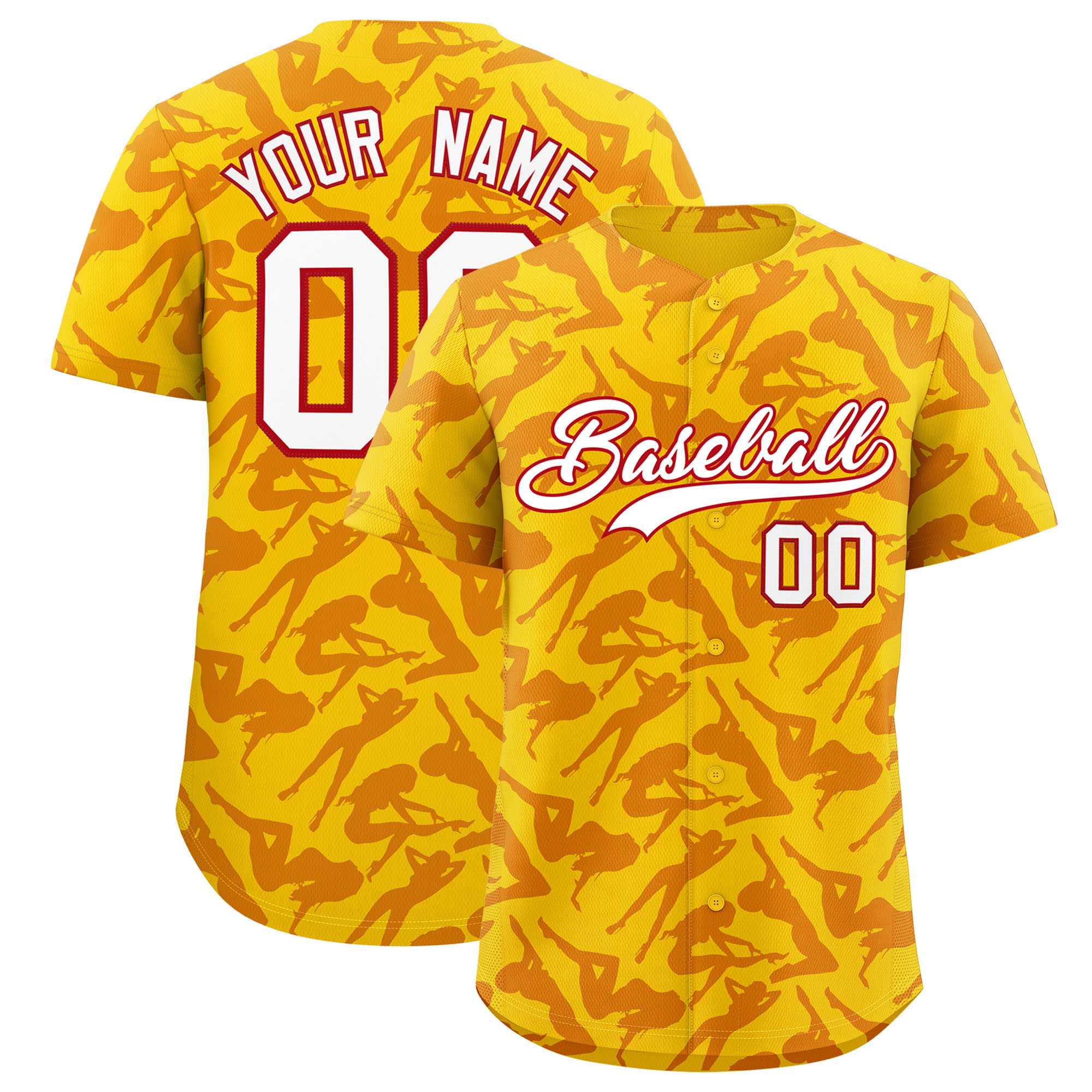 Custom Gold Red Playboy Graffiti Pattern Authentic Baseball Jersey