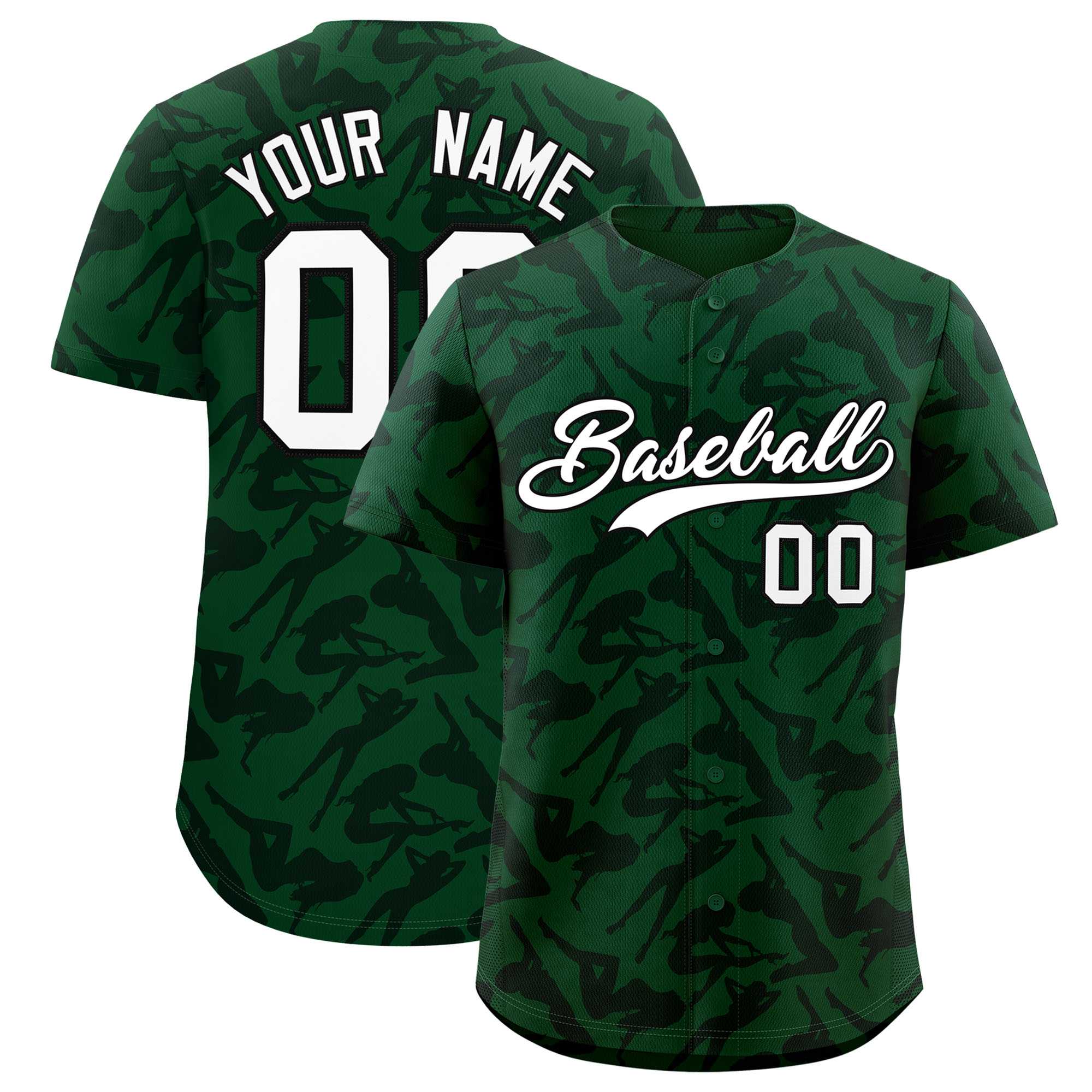 Custom Green Black Playboy Graffiti Pattern Authentic Baseball Jersey