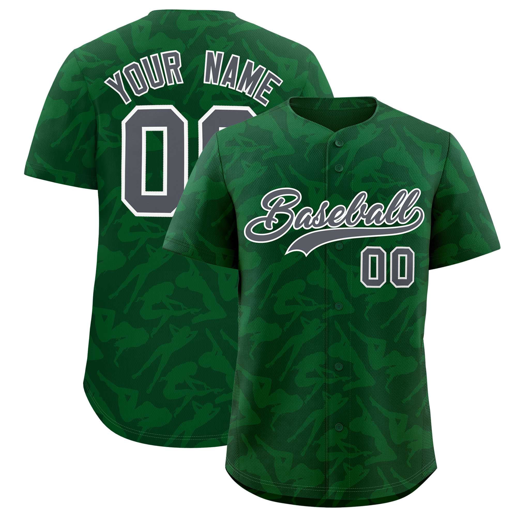 Custom Green Gray Playboy Graffiti Pattern Authentic Baseball Jersey