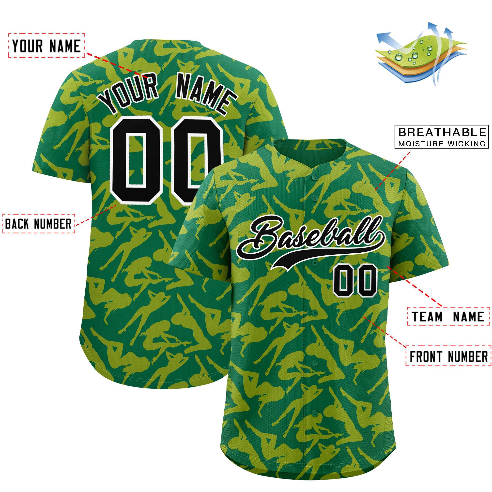 Custom Kelly Green Gold Playboy Graffiti Pattern Authentic Baseball Jersey