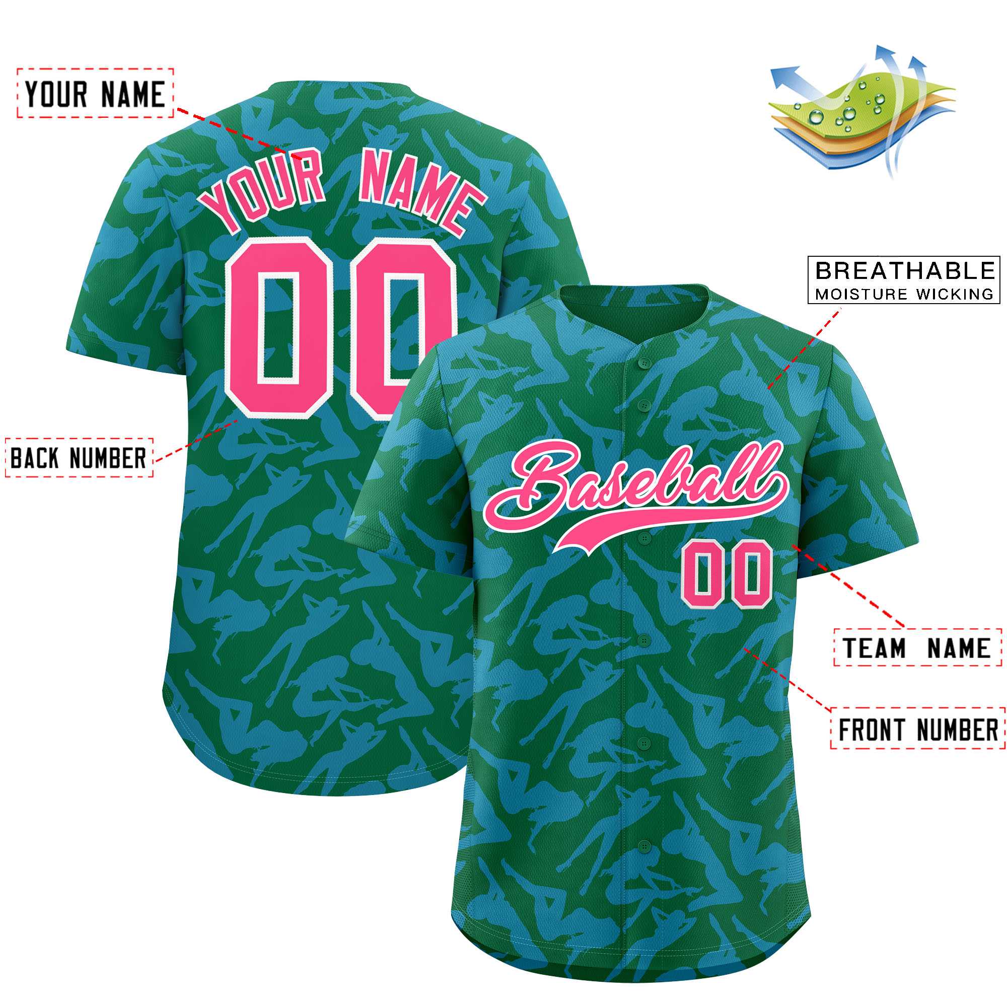 Custom Kelly Green Powder Blue Playboy Graffiti Pattern Authentic Baseball Jersey