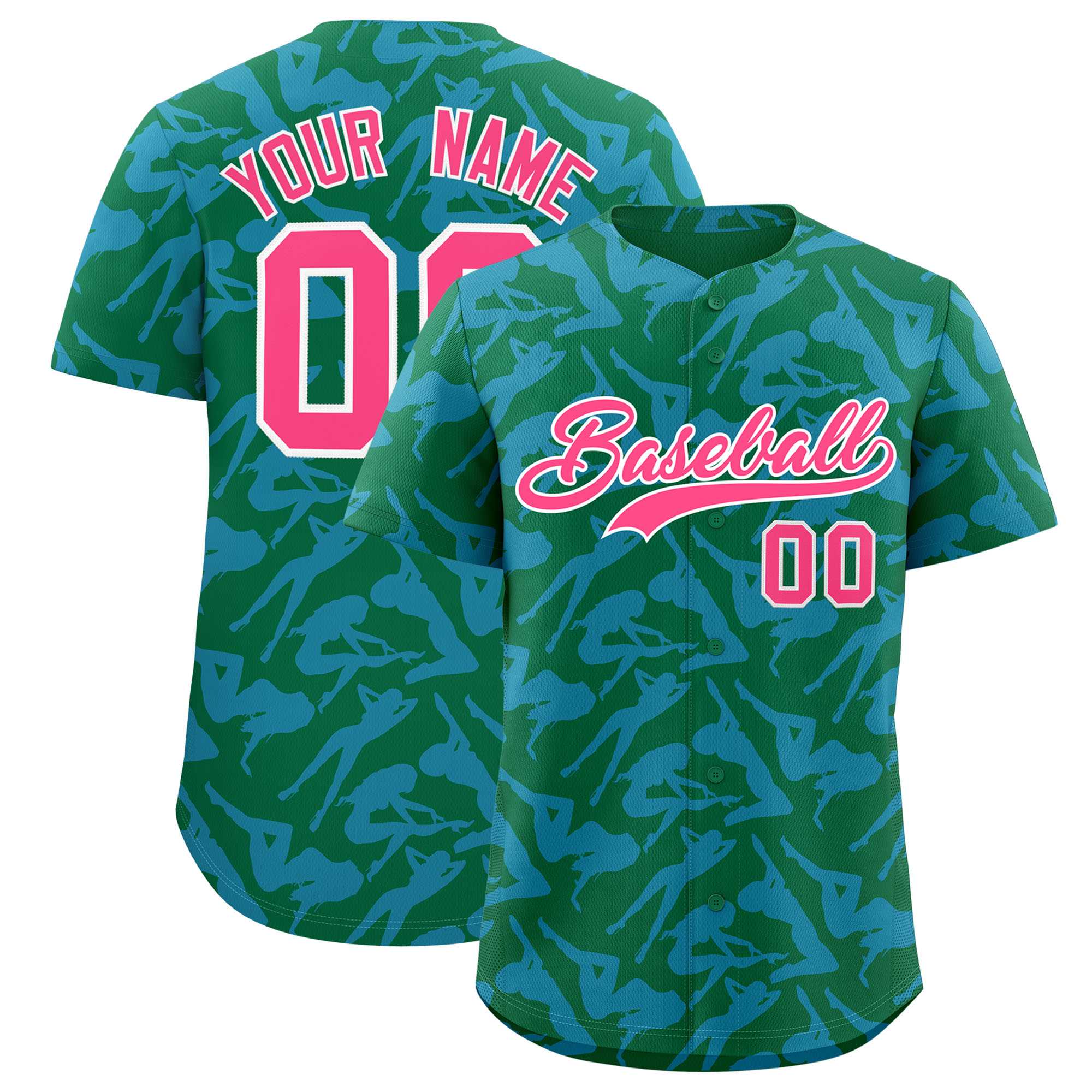 Custom Kelly Green Powder Blue Playboy Graffiti Pattern Authentic Baseball Jersey