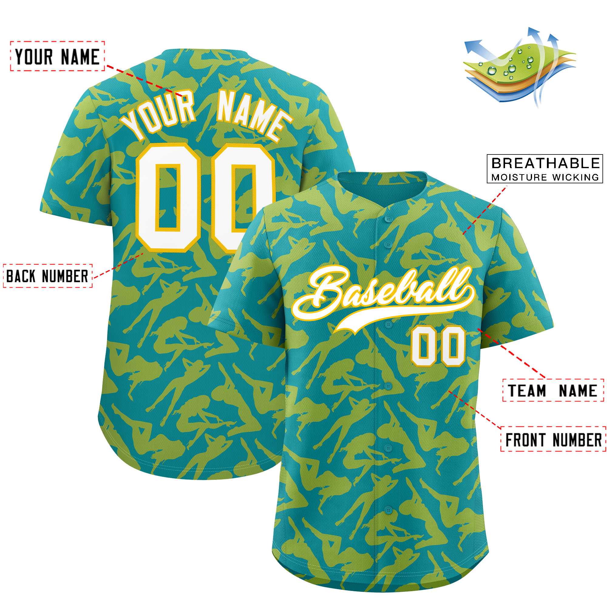 Custom Teal Gold Playboy Graffiti Pattern Authentic Baseball Jersey