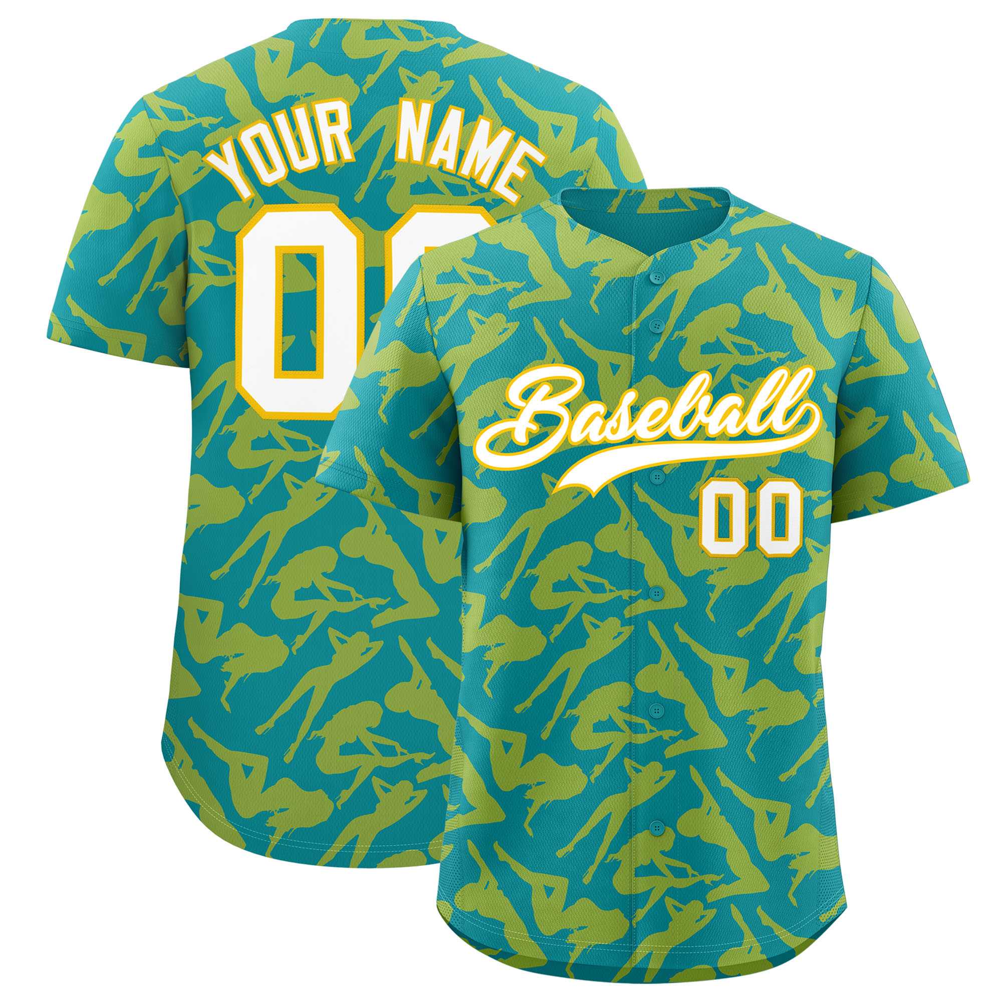 Custom Teal Gold Playboy Graffiti Pattern Authentic Baseball Jersey