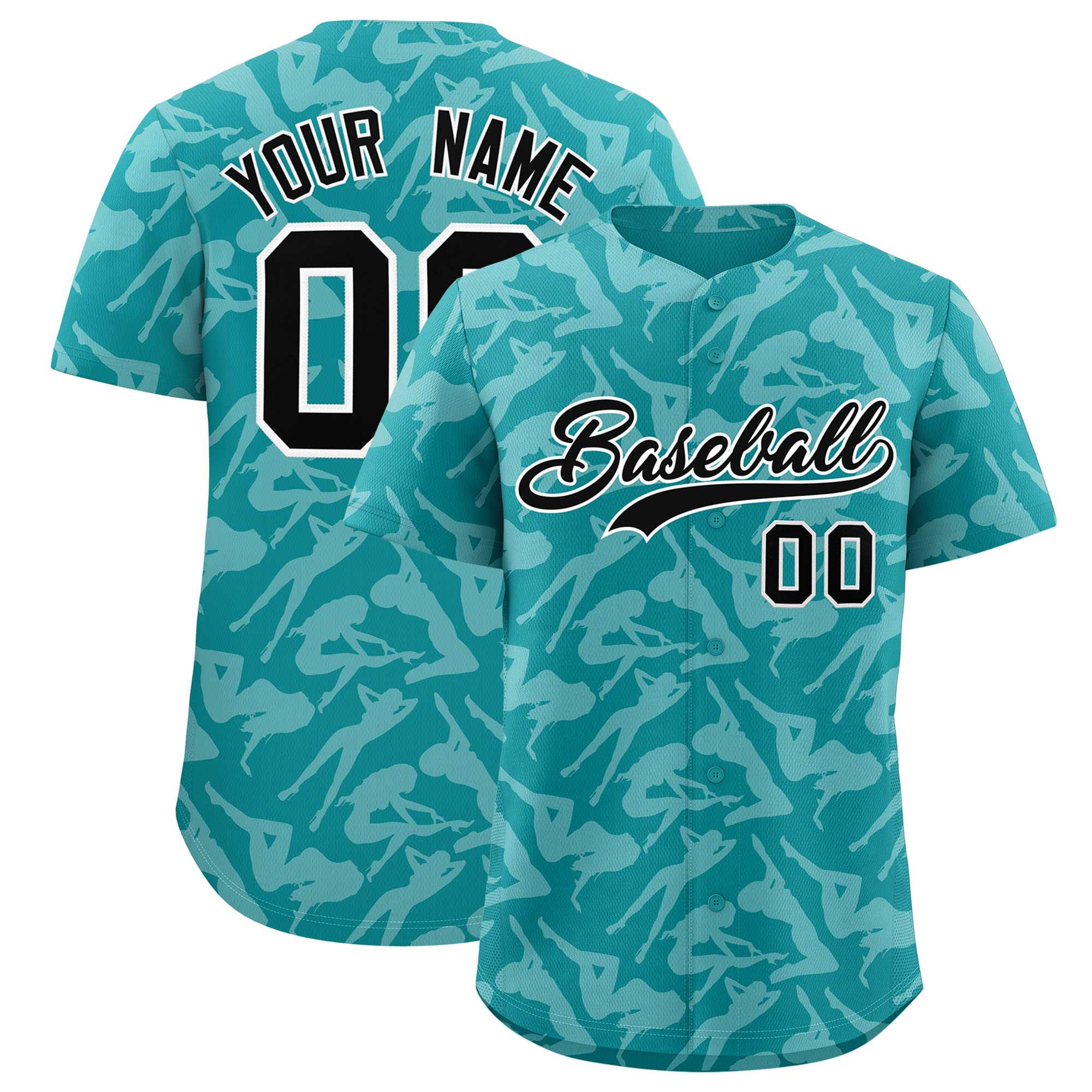 Custom Aqua White Playboy Graffiti Pattern Authentic Baseball Jersey